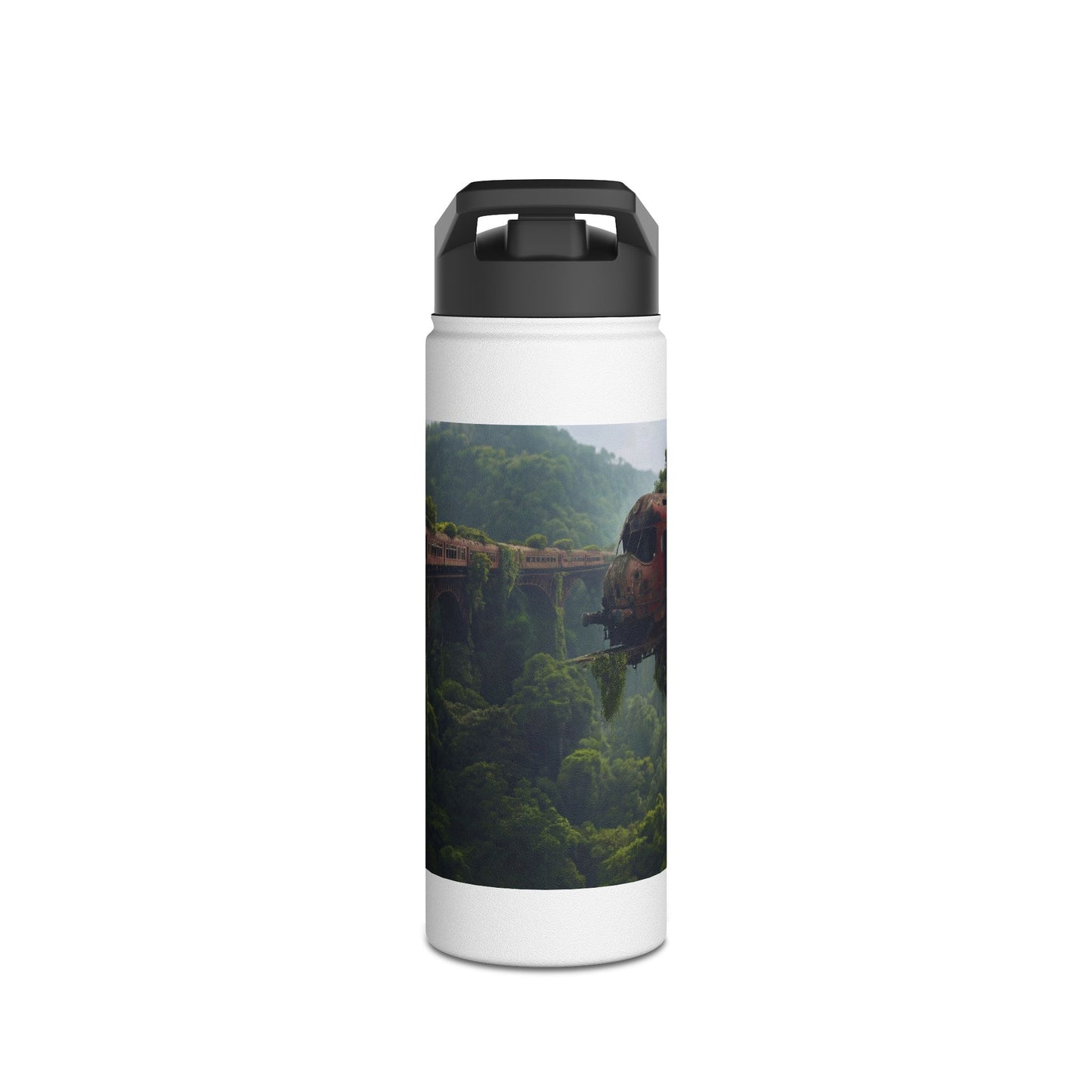 Overgrown Train Bridge Water Bottle – Verdant Ruin Dreamscape
