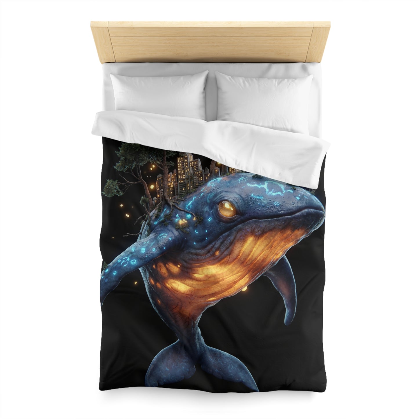 Bioluminescent Whale Sanctuary Duvet Cover – Floating City on a Gentle Giant