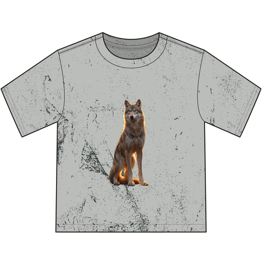 Golden Hour Guardian Youth T-Shirt – Sitting Wolf Sunset Silhouette