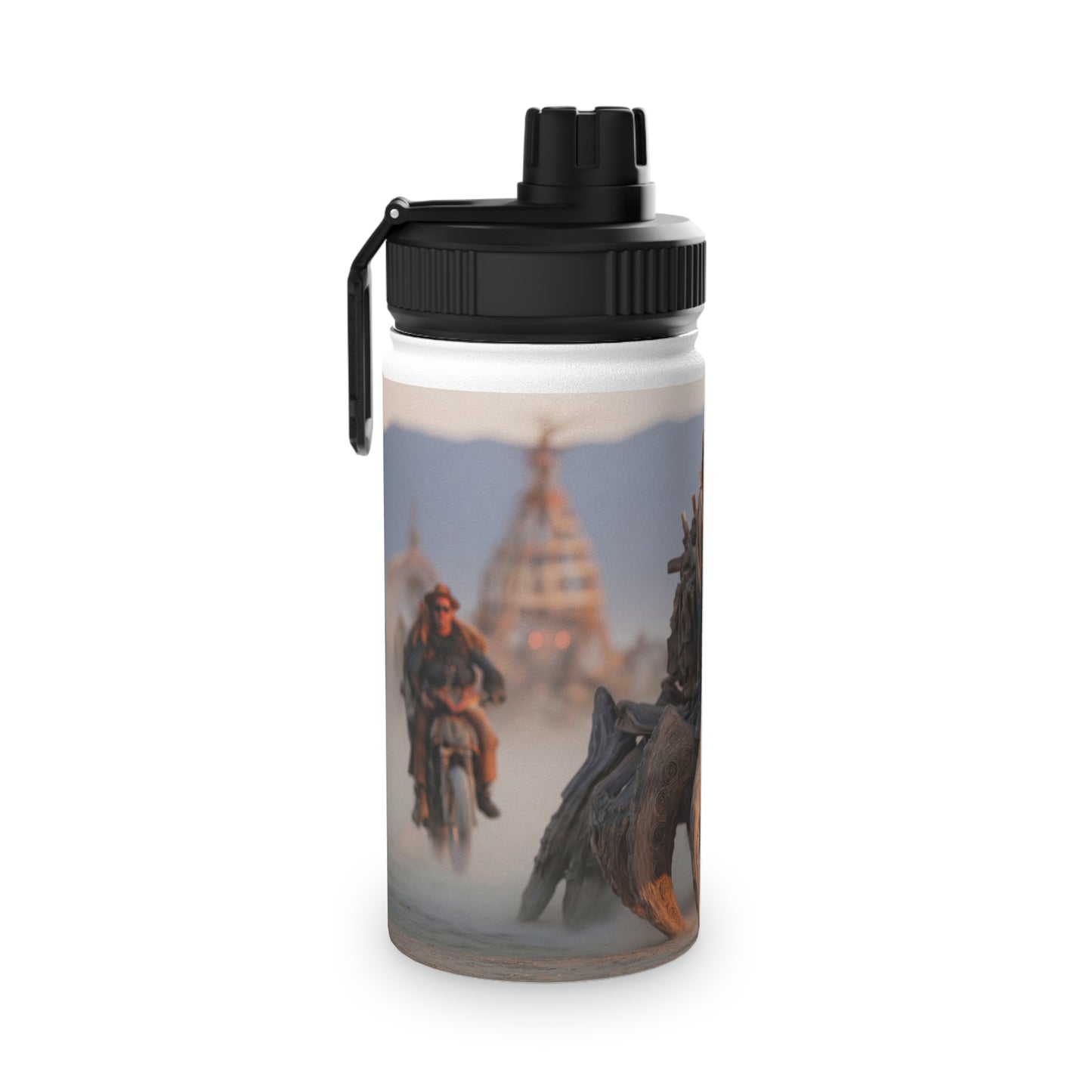 Desert Dragon Ride Stainless Steel Water Bottle, Sports Lid – Sunset Dust and Steam-Punk Fangs