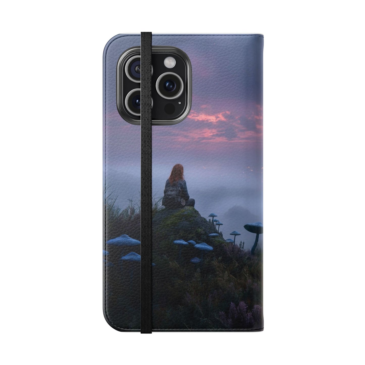Misty Hilltop Flip Cases – Red-Haired Wanderer at Twilight