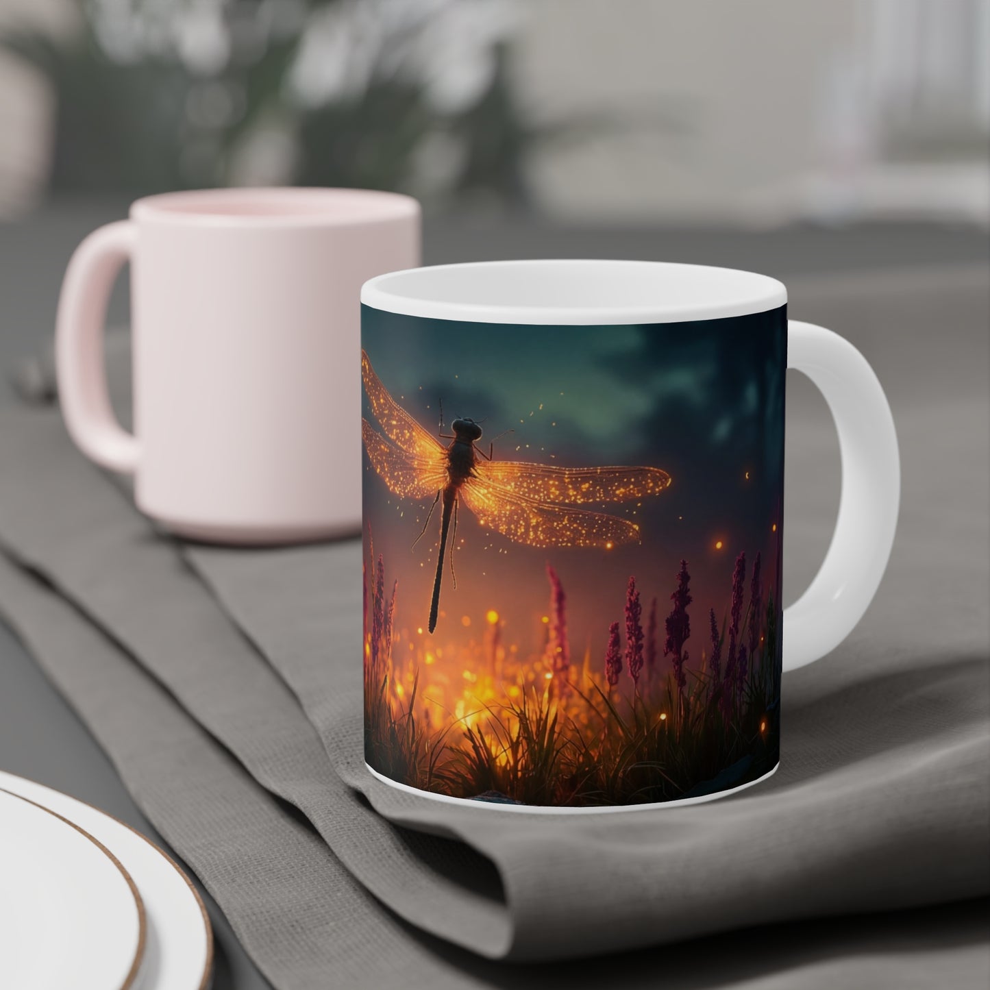 Luminescent Dragonfly Ceramic Mugs (11oz\15oz\20oz) – Twilight’s Sparkling Sentinel