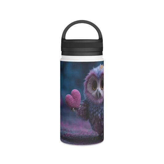 Velvet Owl With Heart Stainless Steel Water Bottle, Handle Lid – Midnight Whimsy Companion