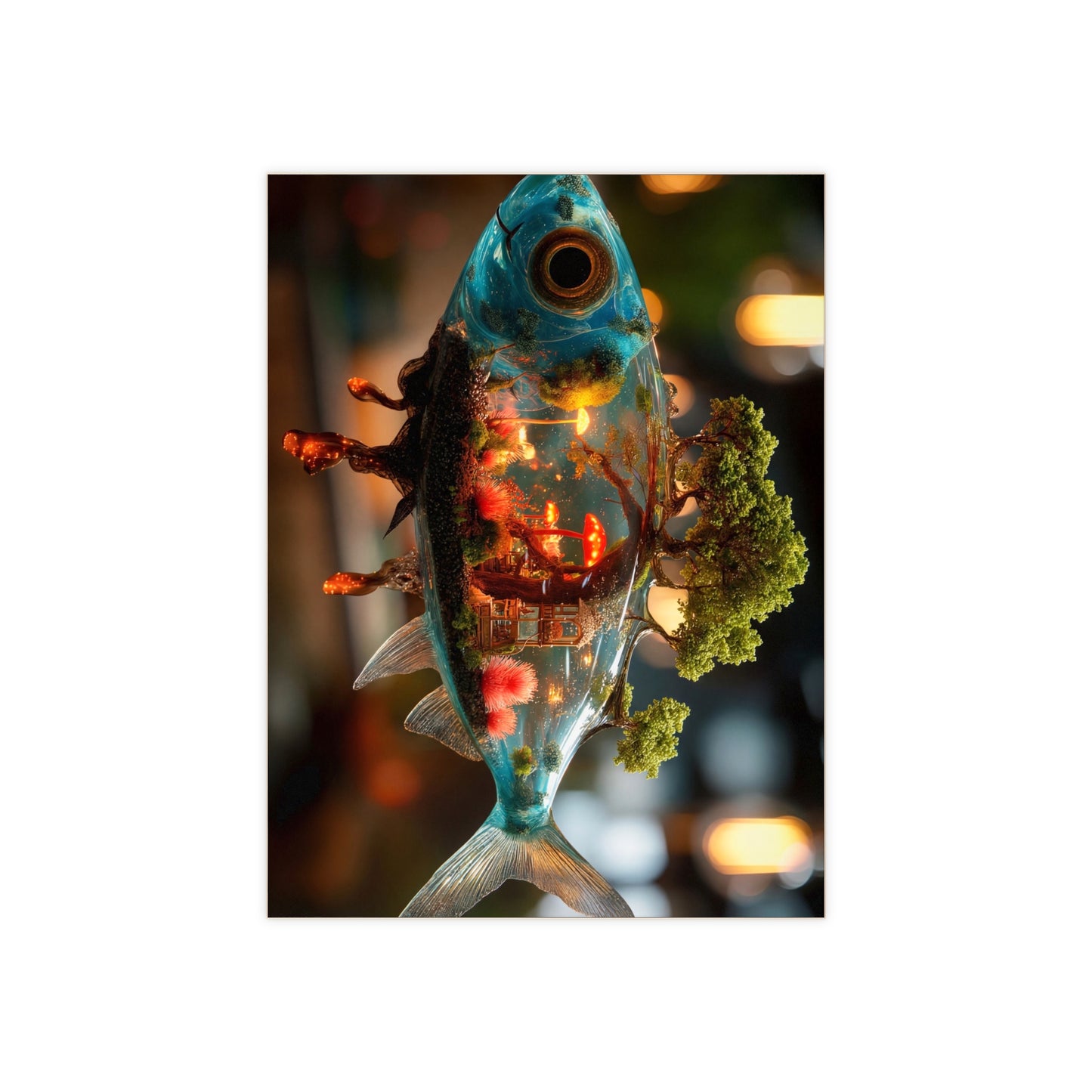 Forest Within Fish Ceramic Photo Tile – Bioluminescent Underwater Sanctuary