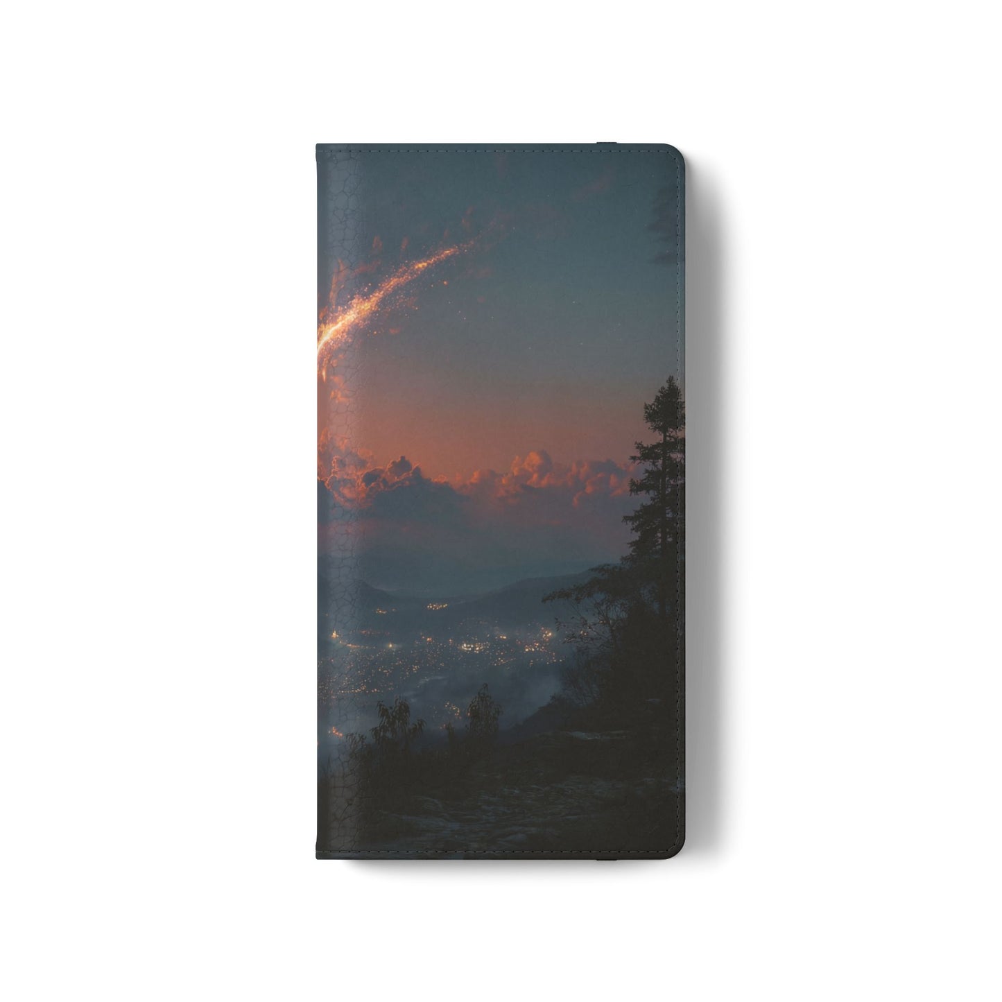 Meteor Over Valley Flip Cases – Crimson Sky Sentinel Cover