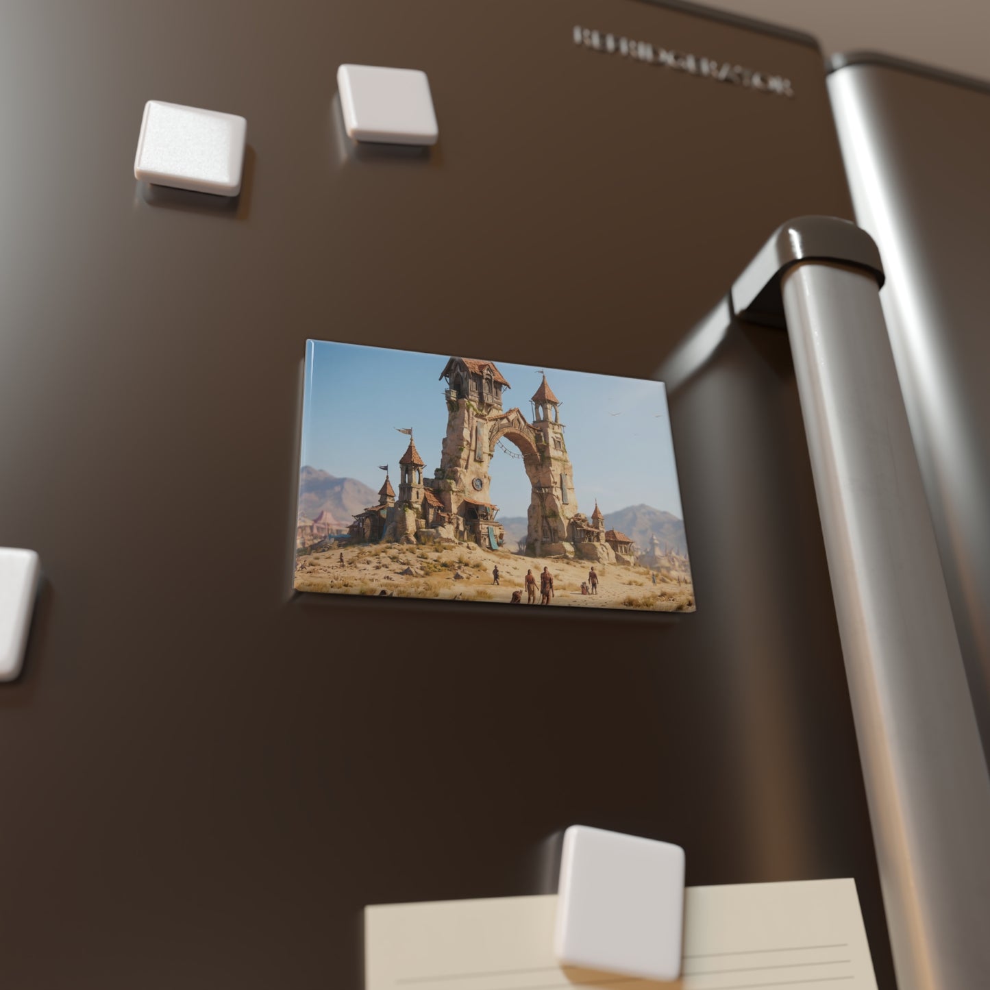 Desert Citadel Button Magnet, Rectangle (1 & 10 pcs) – Sunlit Ruins of the Forgotten Gate
