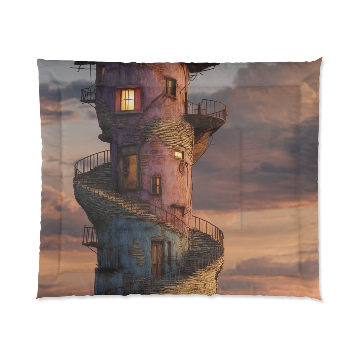 Twilight Lighthouse Comforter – Warm Glow on Rockbound Coast