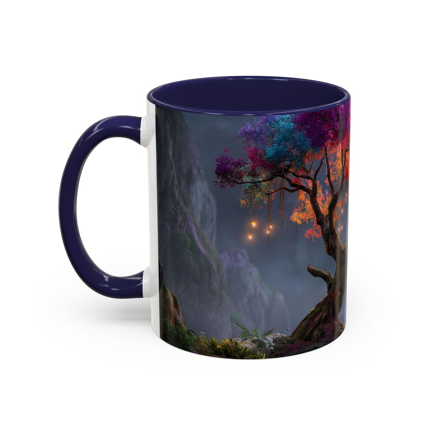 Prismatic River Tree Accent Coffee Mug (11, 15oz) – Neon Canopy Moonlight Reflections