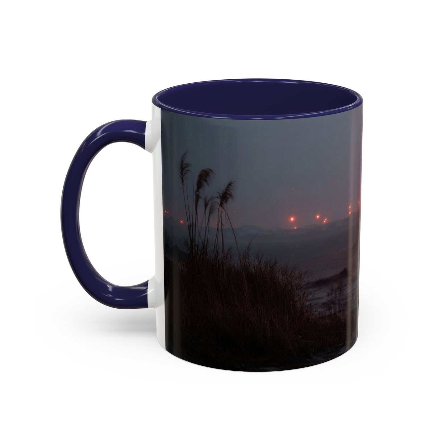 Crimson Circus Tent Accent Coffee Mug (11, 15oz) – Fog-Drenched Midnight Wonder
