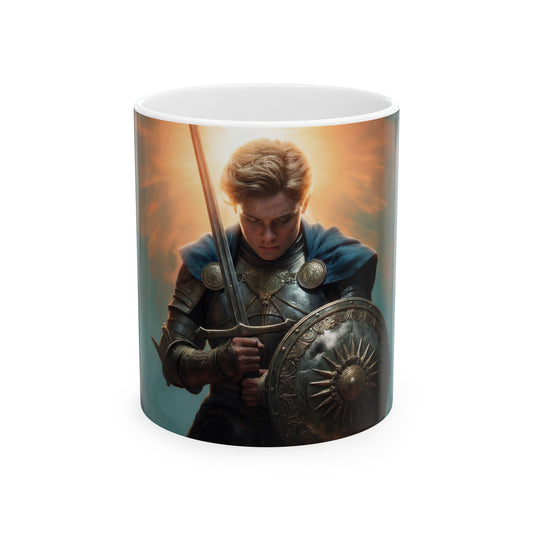 Sunlit Sentinel Ceramic Mug – (11oz, 15oz) Dawn’s Radiant Resolve