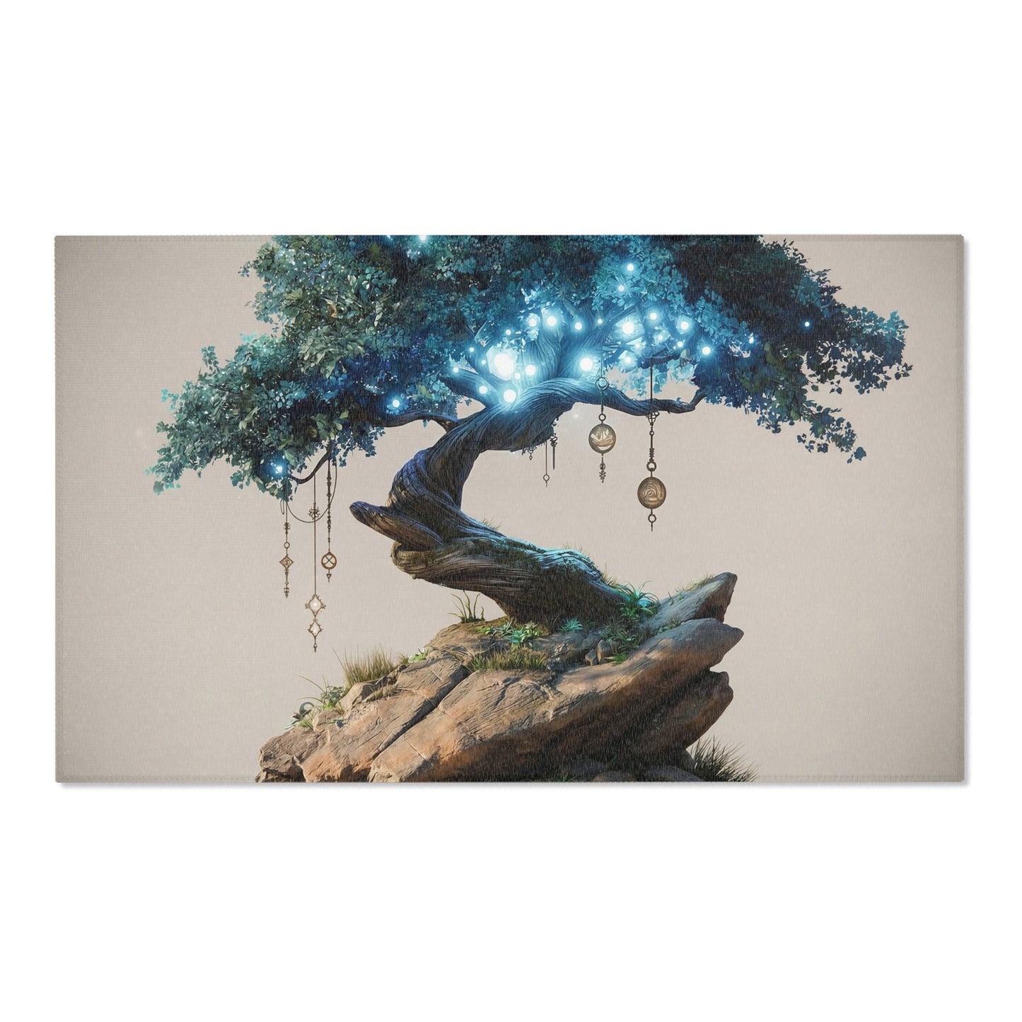 Luminescent Wisdom Tree Area Rug – Azure Grove in the Desert Sands