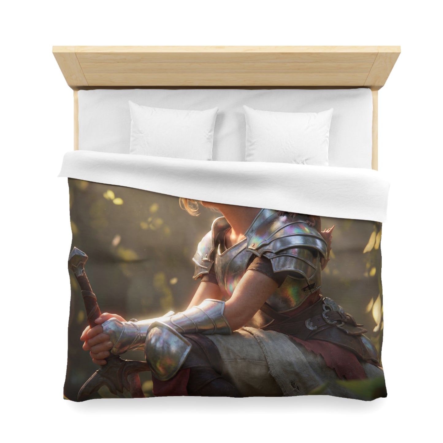 Elven Knight with Dragon Microfiber Duvet Cover – Iridescent Guardian Resting