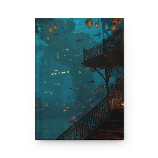 Submerged Lantern City Hardcover Journal Matte – Glow of the Abyssal Stairway