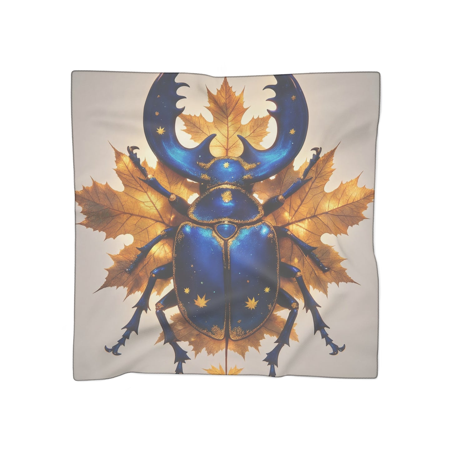 Celestial Beetle Poly Scarf – Starlit Blue and Golden Leaf Dream