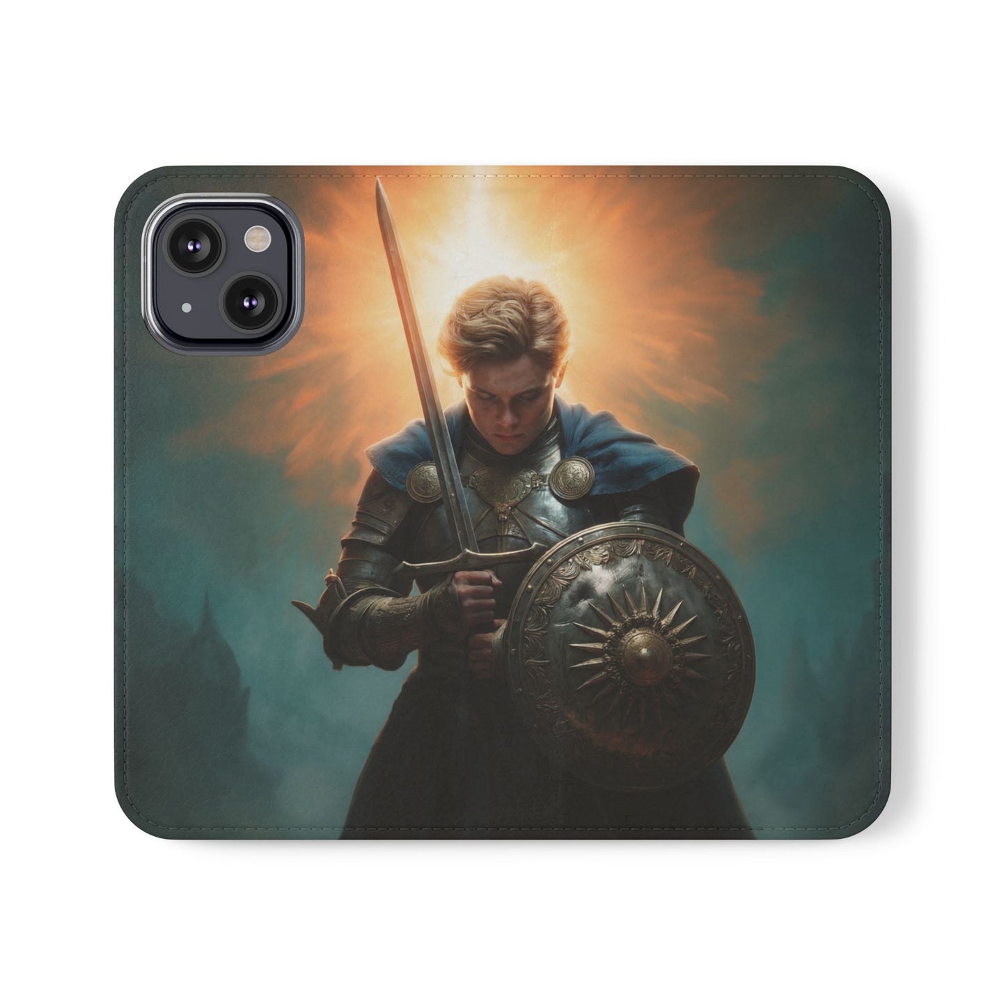 Dawn-Forged Knight Flip Cases – Radiant Armor Against Misty Skies