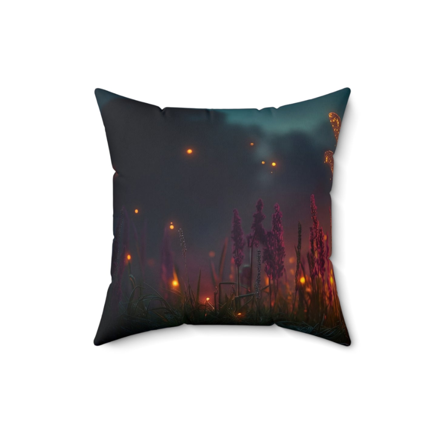 Glowing Dragonfly Spun Polyester Square Pillow – Twilight Meadow Luminescence