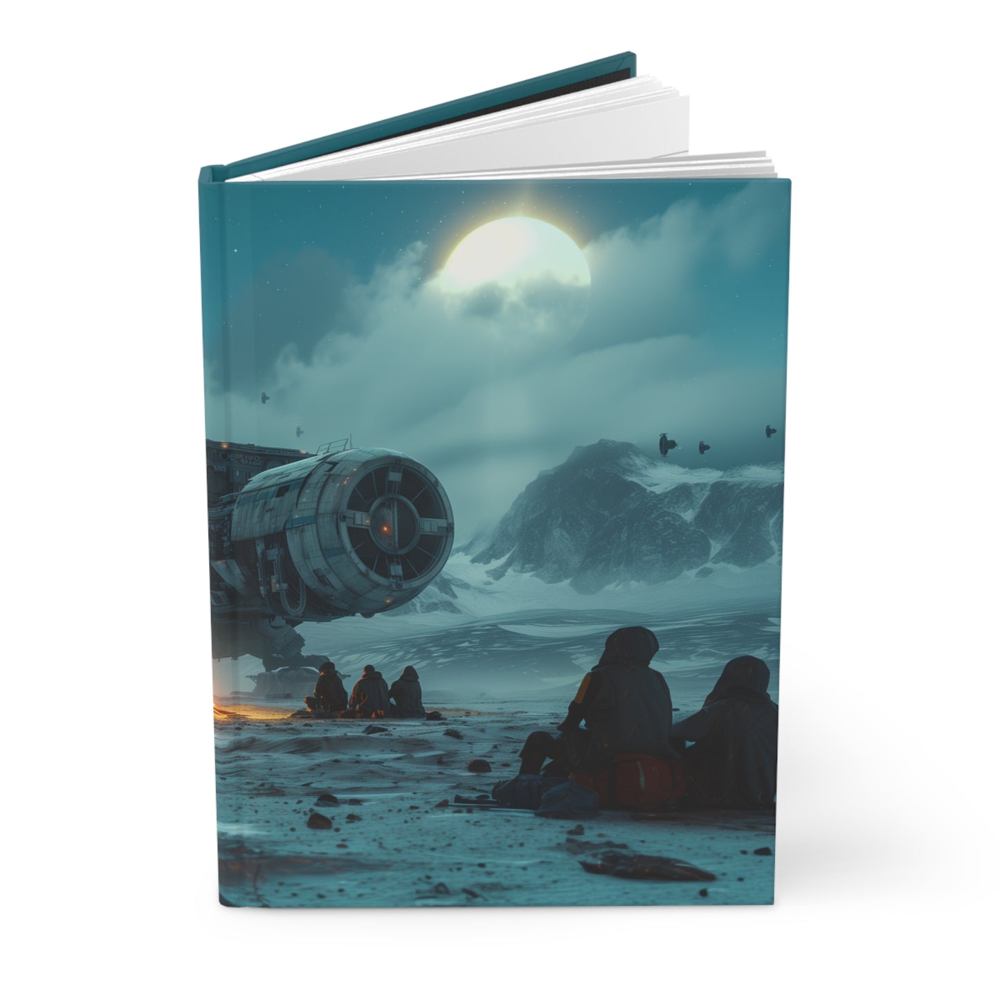 Starship Campfire Journal Matte – Cold World Warmth Under Twin Moons
