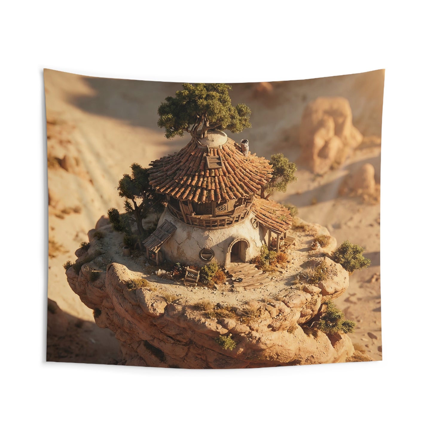 Desert Sentinel Cottage Tapestries – Sun-Drenched Cliffside Haven