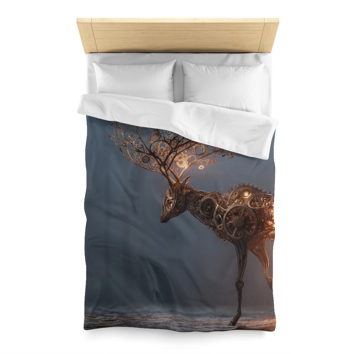 Clockwork Stag Microfiber Duvet Cover – Luminescent Forest Guardian