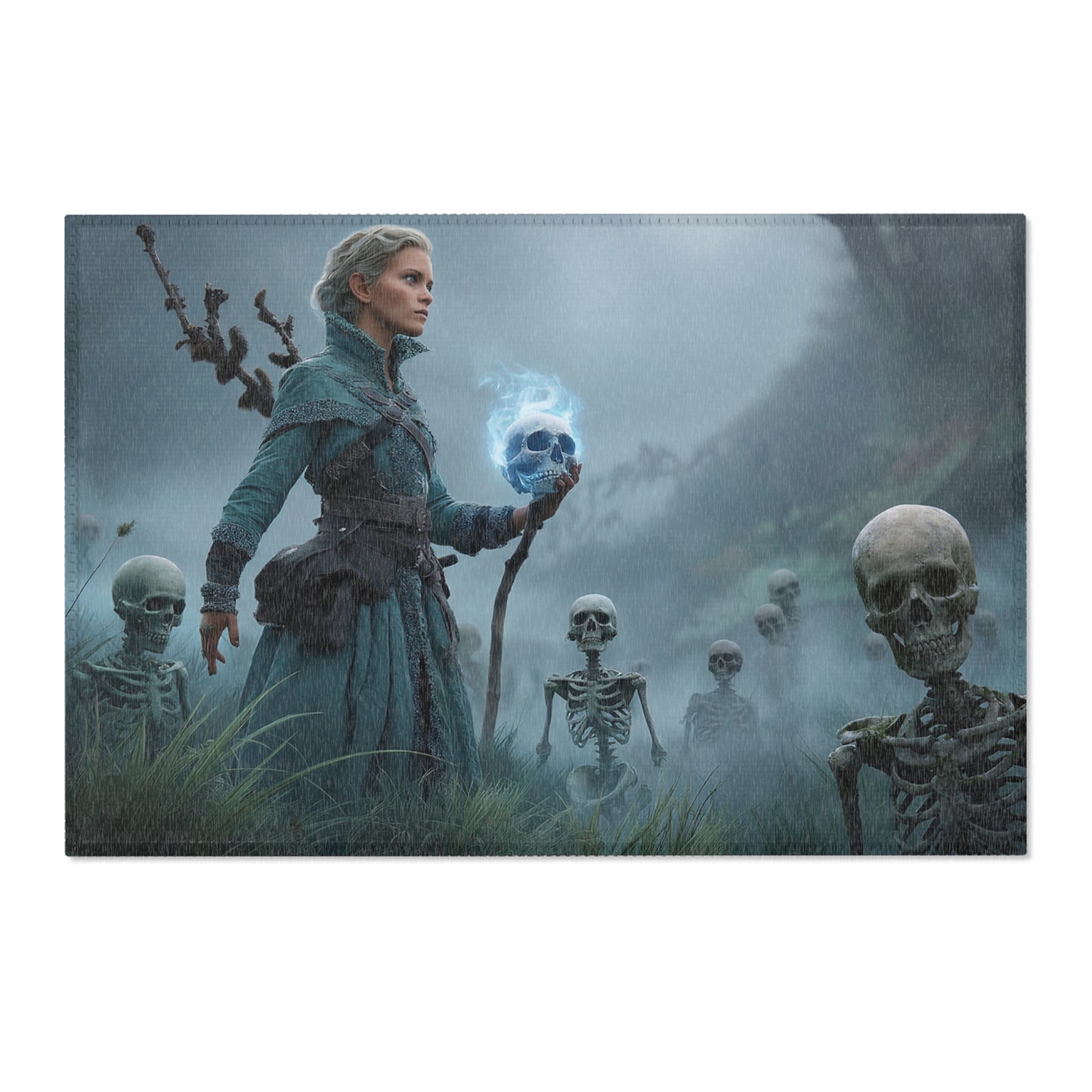 Bonekeeper’s Whisper Area Rug – Misty Graveyard Sentinel