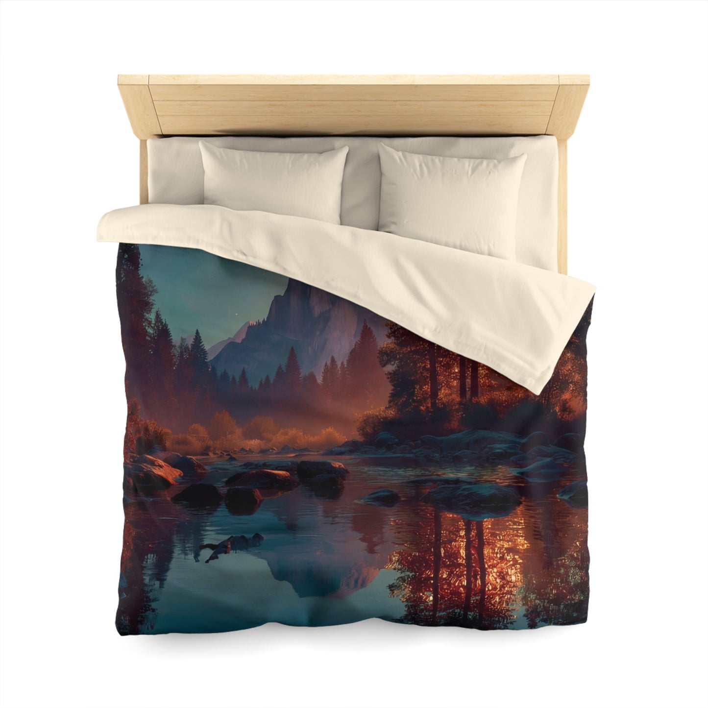 Starlit River Valley Microfiber Duvet Cover – Half Dome’s Twilight Reflection