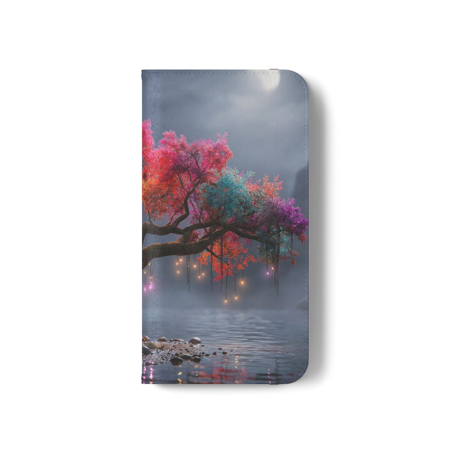 Chromatic Canopy Flip Cases – Rainbow Tree Moonlit Waterfall Scene