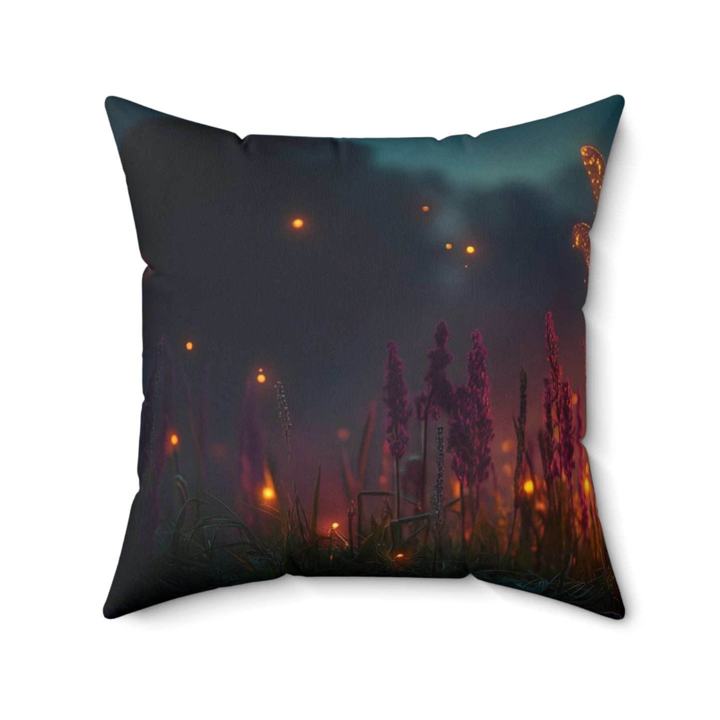 Glowing Dragonfly Spun Polyester Square Pillow – Twilight Meadow Luminescence