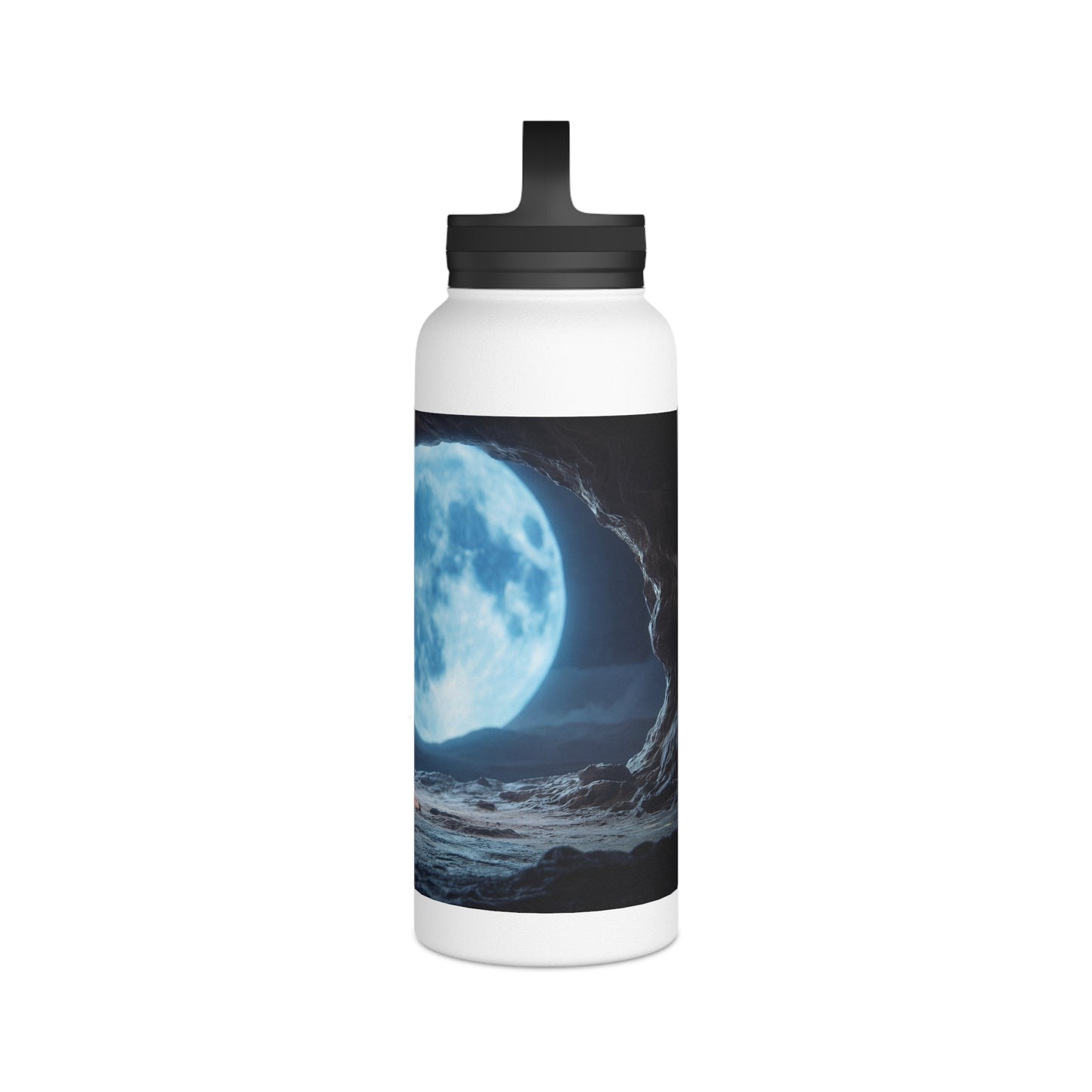 Moonlit Meditation Monk Stainless Steel Water Bottle, Handle Lid – Silent Stillness Under Celestial Glow