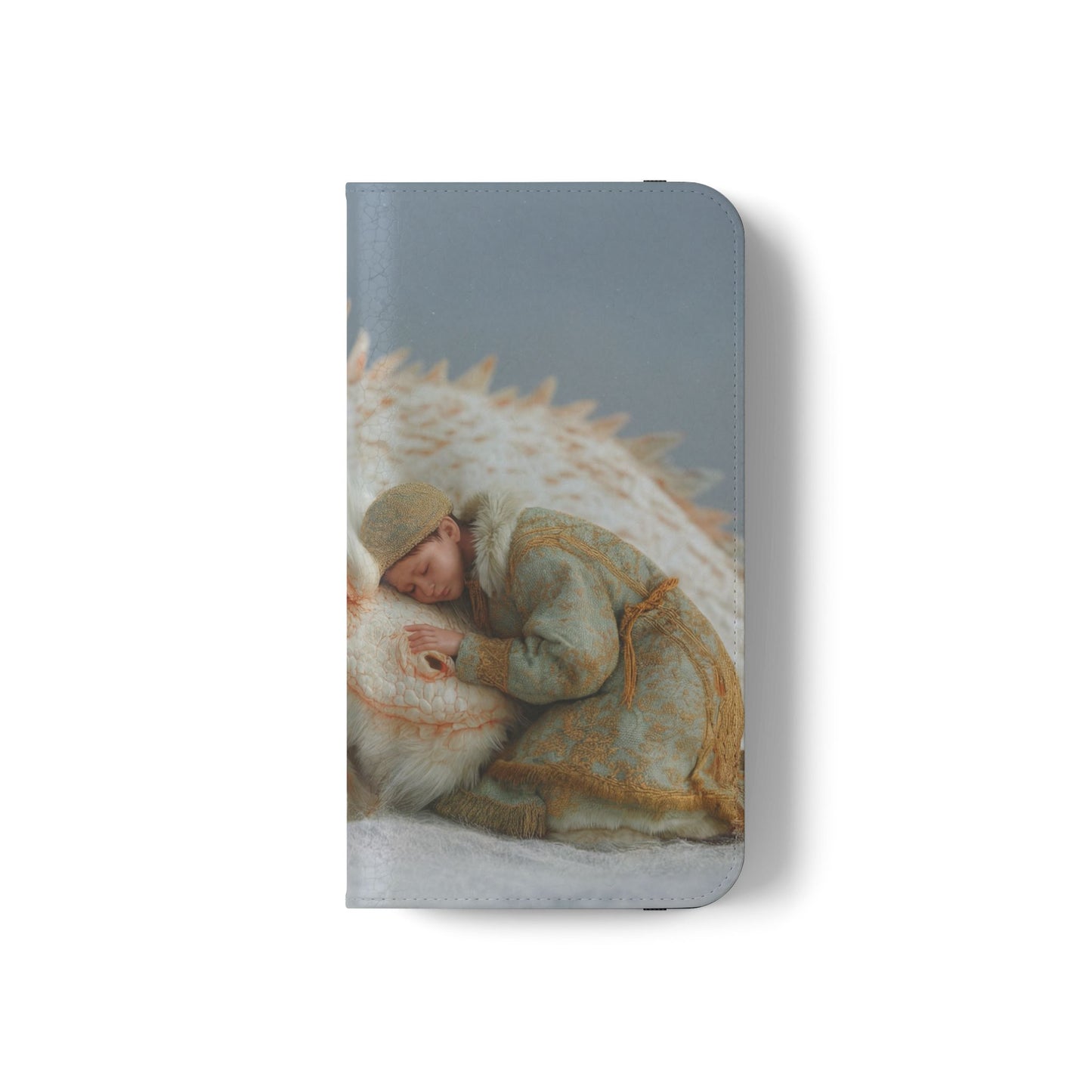 Sleeping Child and Dragon Flip Cases – Snowy Guardian Embrace