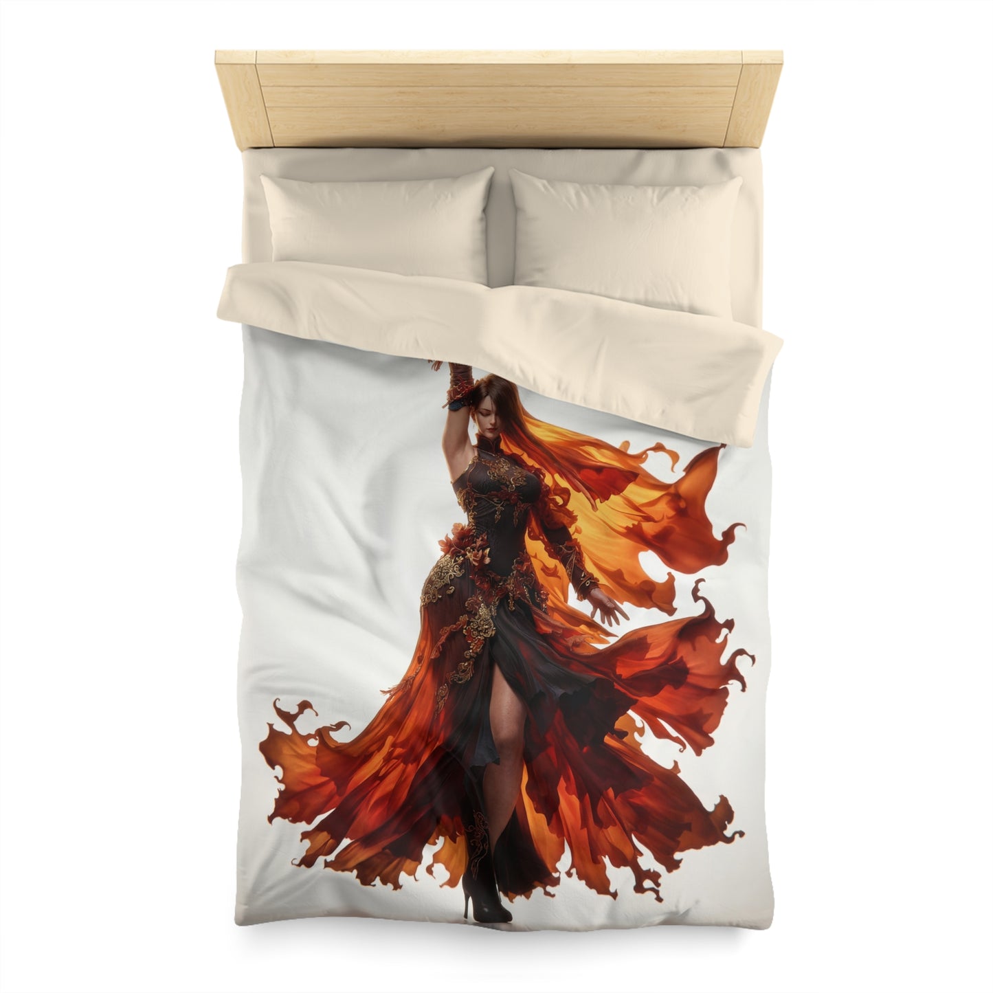 Crimson Phoenix Dancer Microfiber Duvet Cover – Flame-Swept Elegance