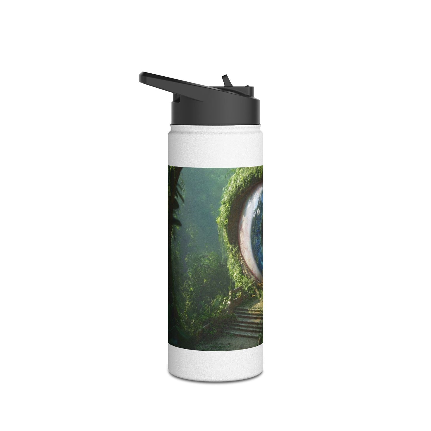 Guardian Eye of the Verdant Deep Stainless Steel Water Bottle, Standard Lid – Watchful Jungle Portal
