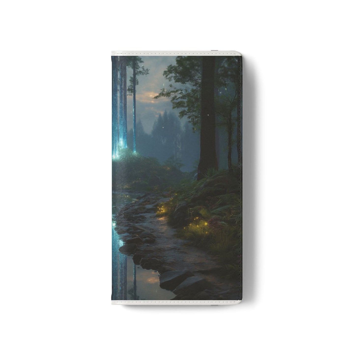 Bioluminescent Forest Flip Cases – Cyan Lightfall Stream Cover