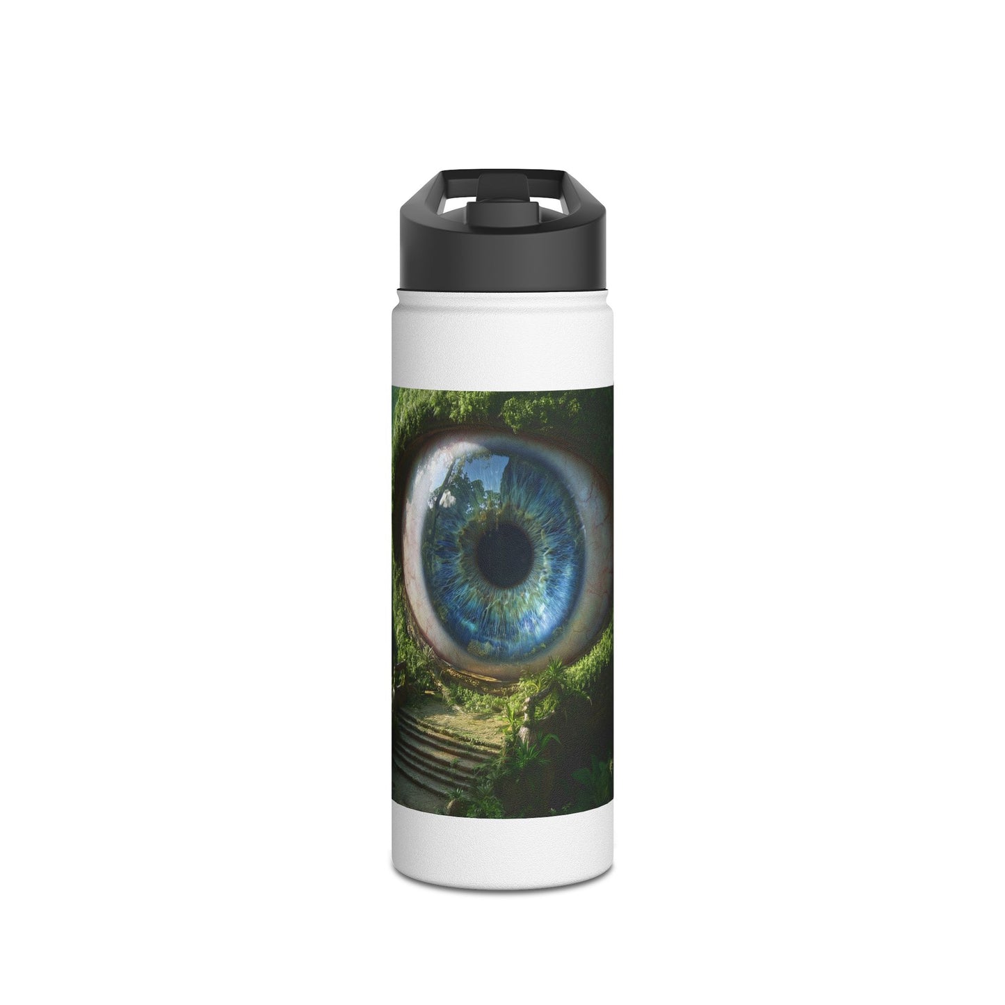 Guardian Eye of the Verdant Deep Stainless Steel Water Bottle, Standard Lid – Watchful Jungle Portal