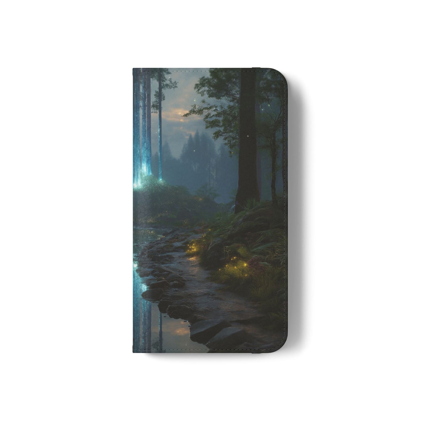 Bioluminescent Forest Flip Cases – Cyan Lightfall Stream Cover