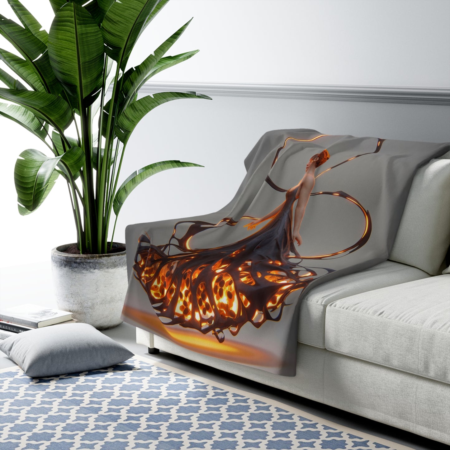 Luminescent Veil Sherpa Fleece Blanket – Ethereal Glow in Midnight Velvet