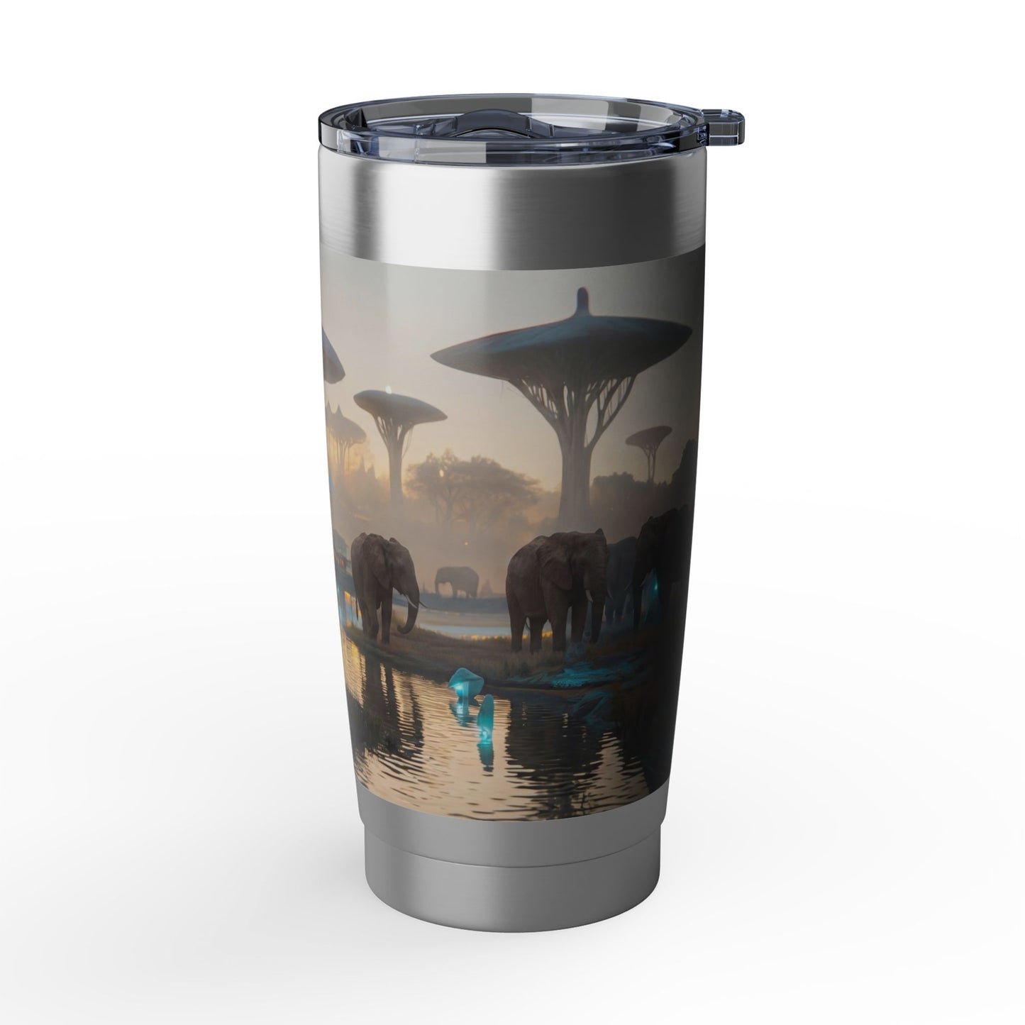 Elephants Among Sky-Trees Vagabond 20oz Tumbler – Dawn’s Whispering Savanna