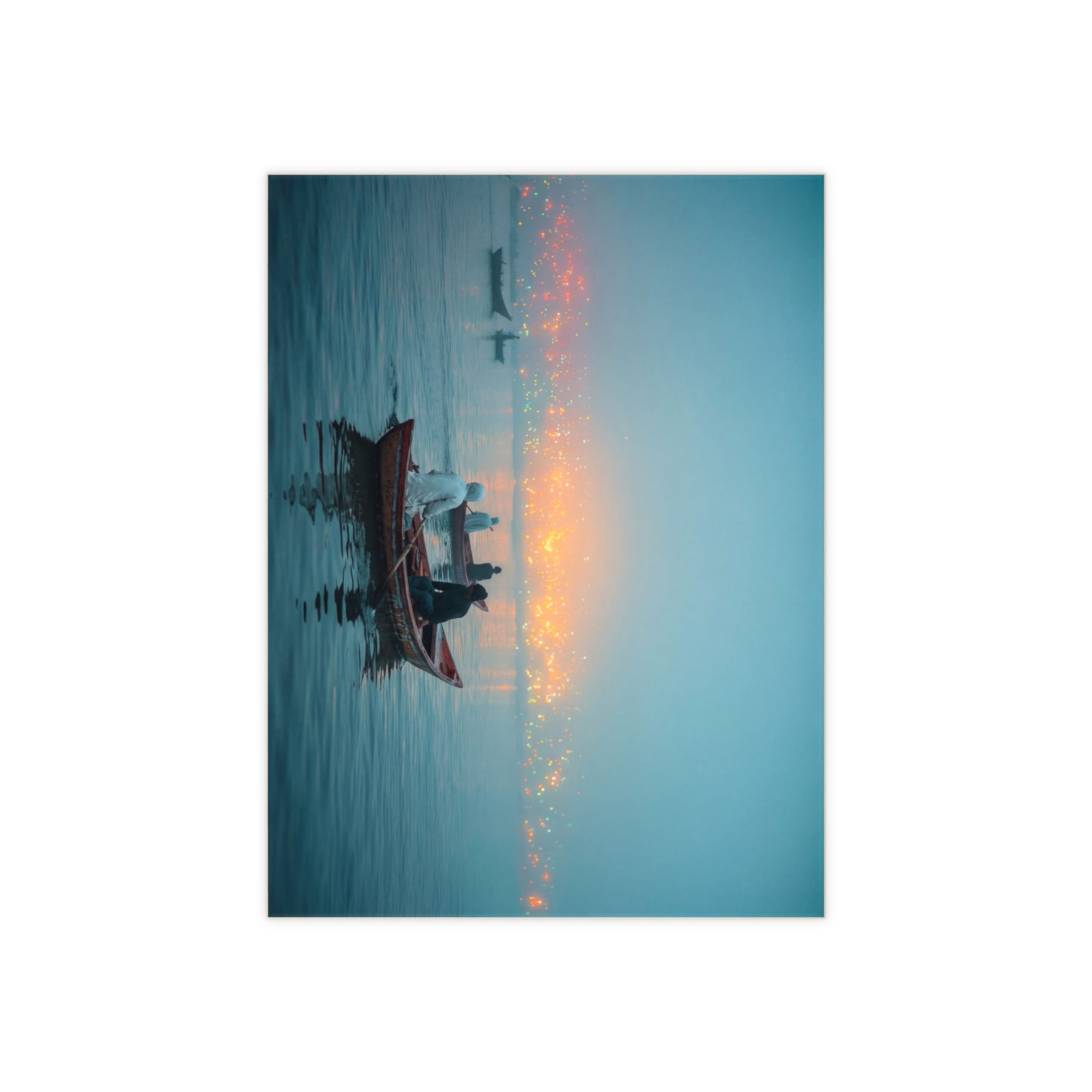 Riverboat Twilight Ceramic Photo Tile – Floating Lights on Misty Waters