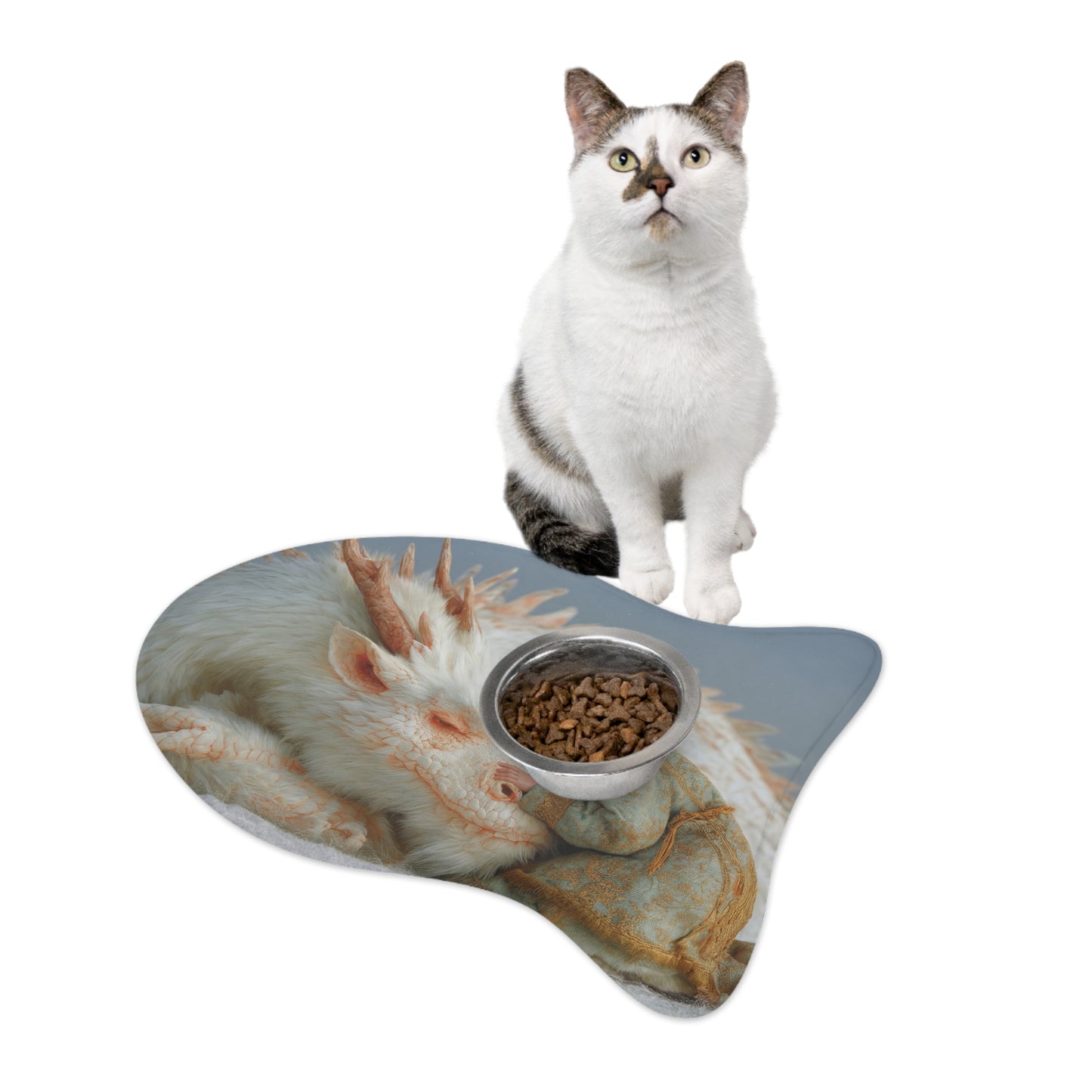 Sleeping Dragon Pet Feeding Mats – Velvet Guardian in Snowy Rest