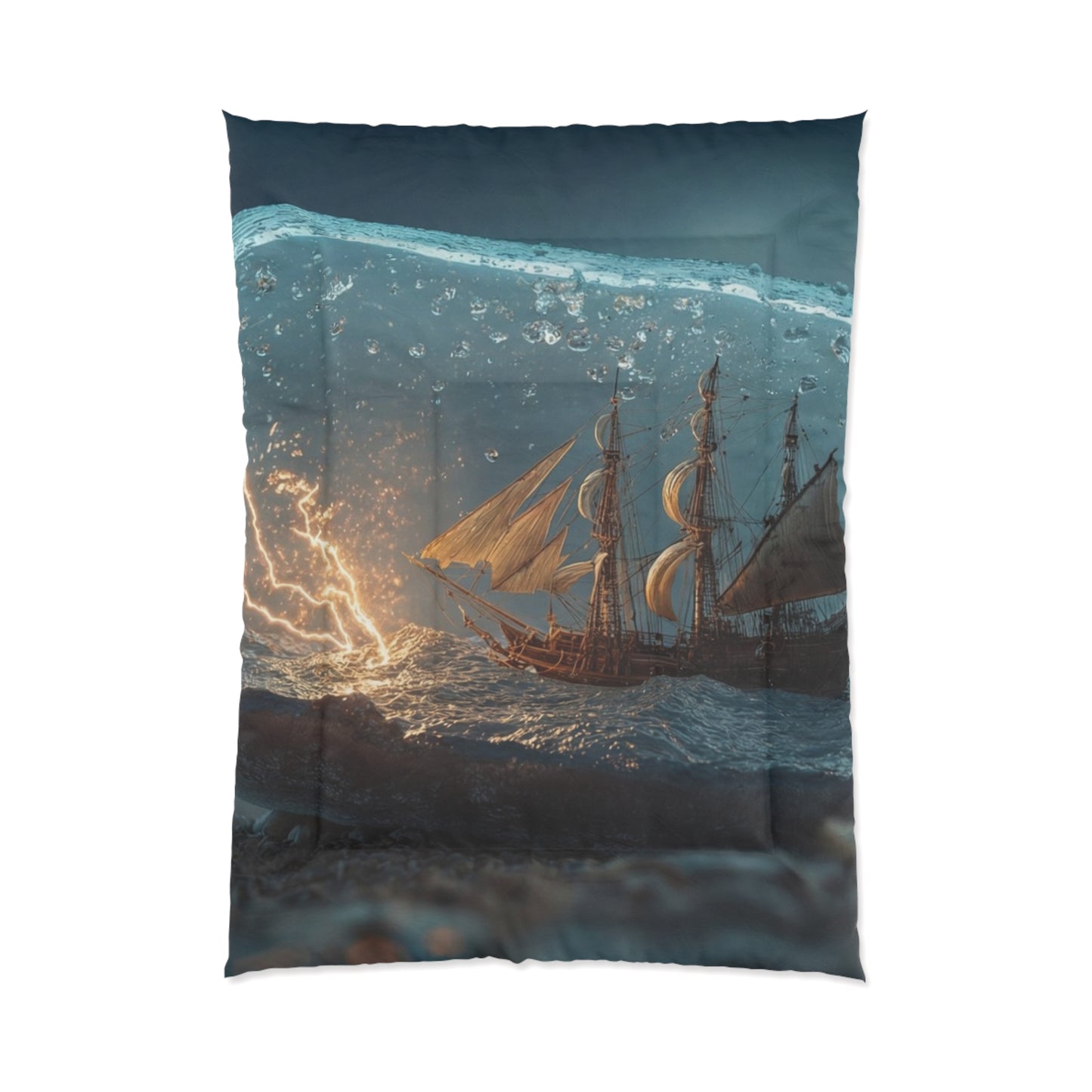 Storm-Sailed Ship in Bottle Comforter – Pocketed Seascape Sanctuary