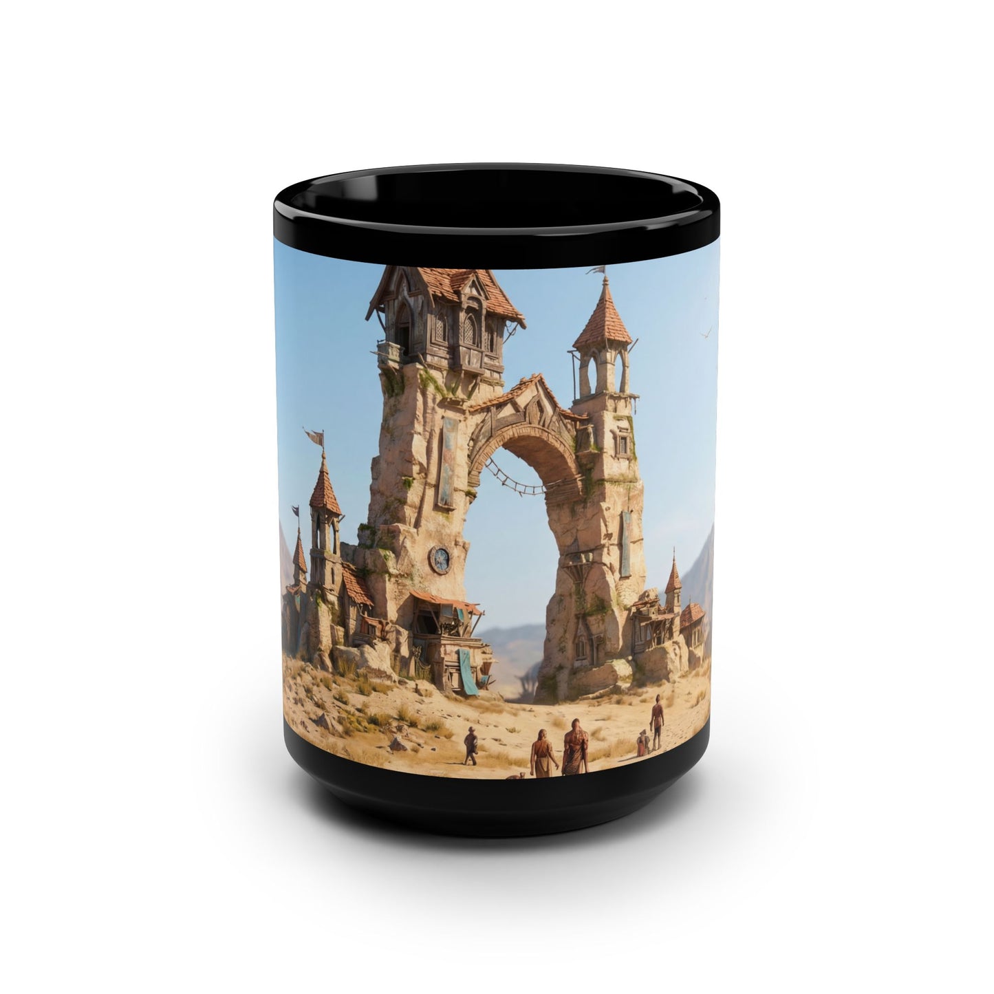 Sunstone Gate Black Mug, 15oz – Desert Sentinel Archway