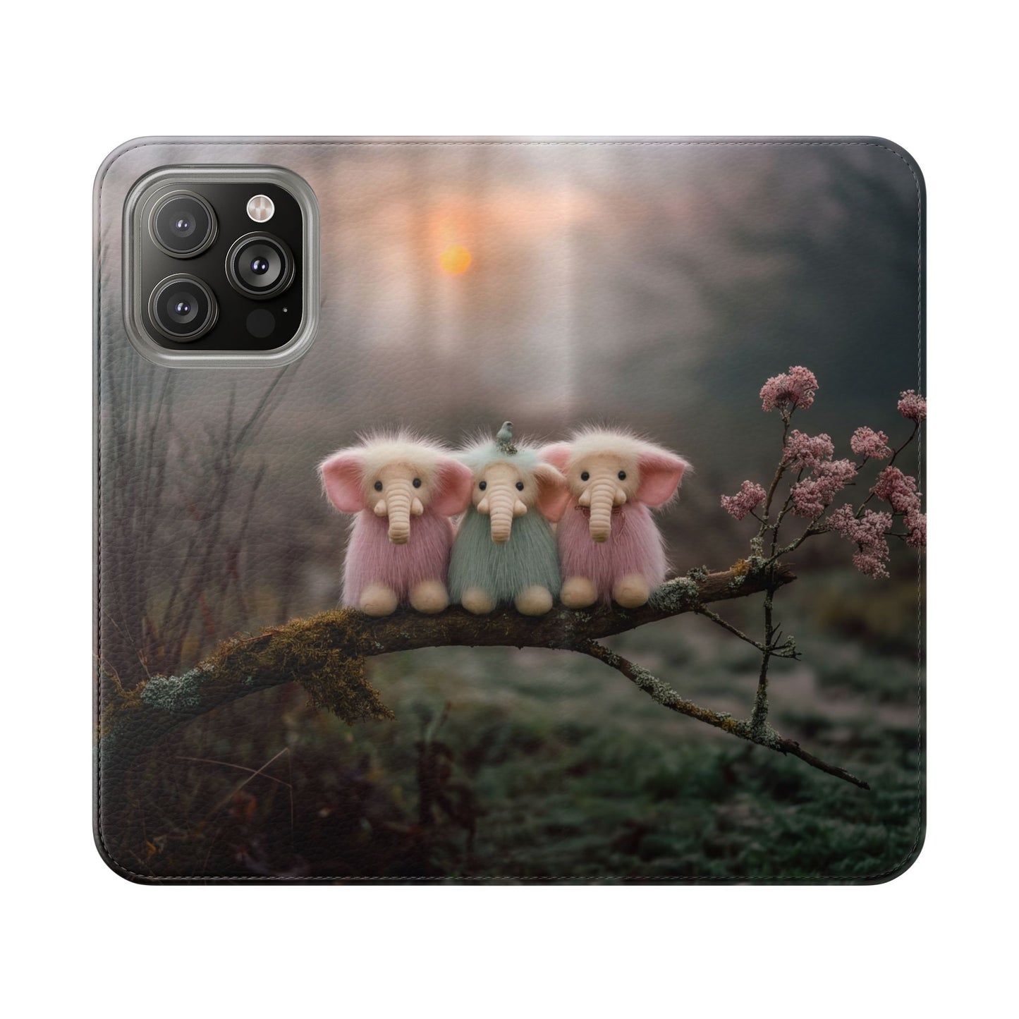 Mossy Branch Elephants Flip Cases – Pastel Fluff Guardians