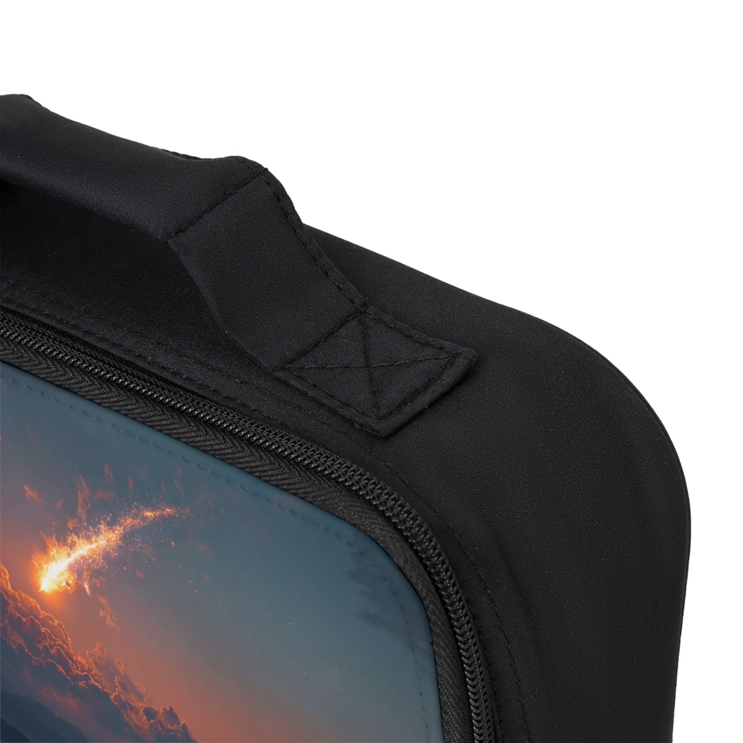 Celestial Fireball Lunch Bag – Twilight Meteors Over Mountain Town
