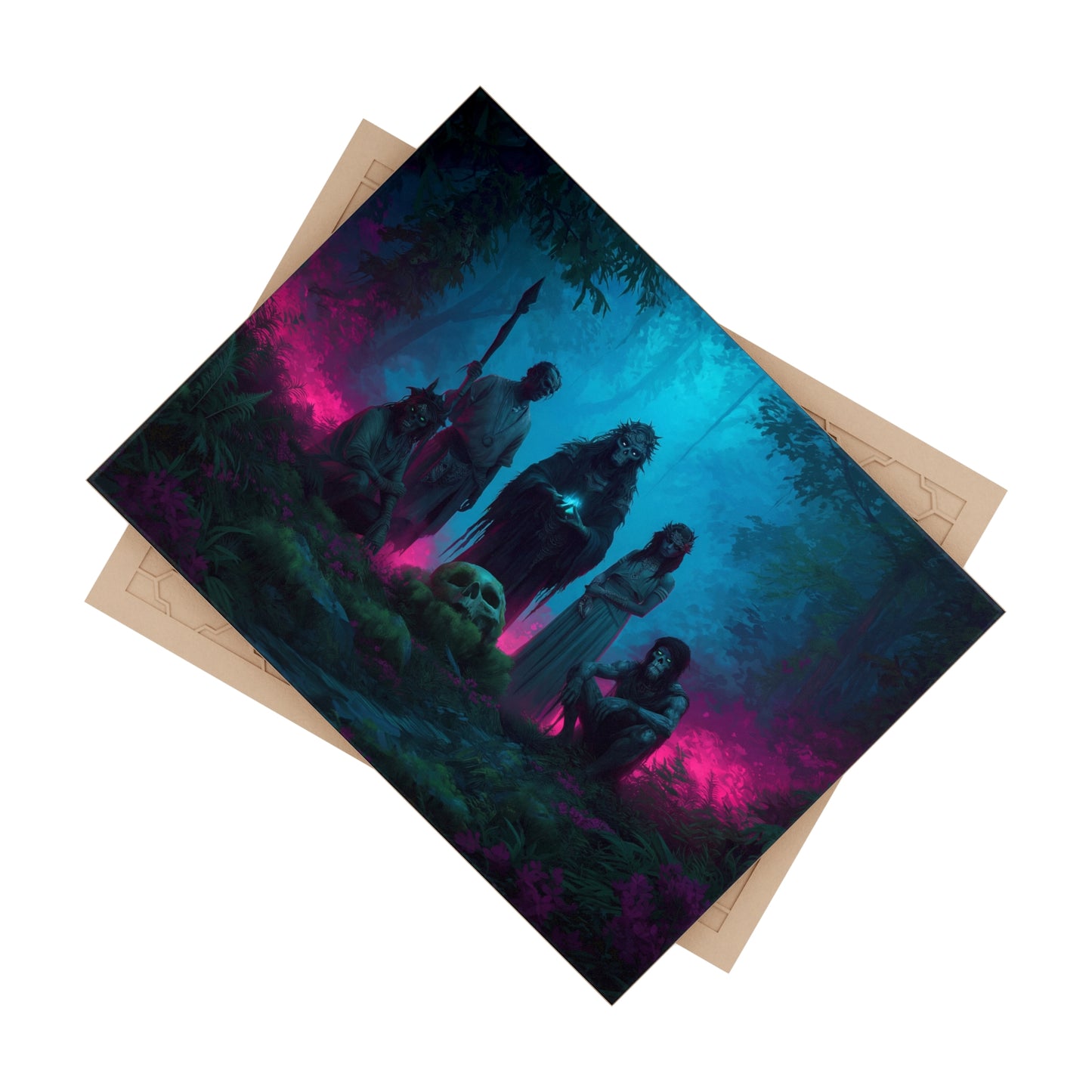 Bone Circle Forest Guardians Ceramic Photo Tile – Twilight Ceremony in Neon Veil
