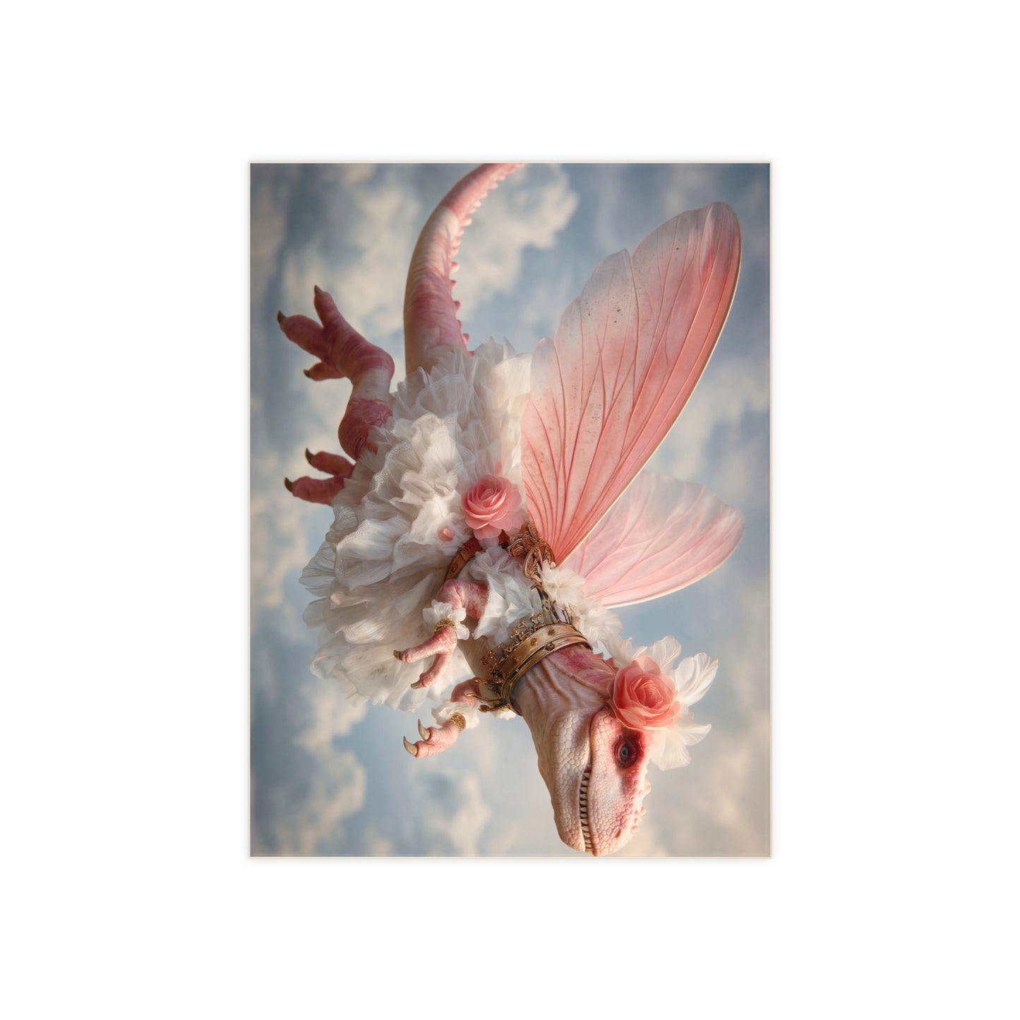 Pink Winged Dinosaur in Tutu Ceramic Photo Tile – Skyborne Ballerina of the Clouds