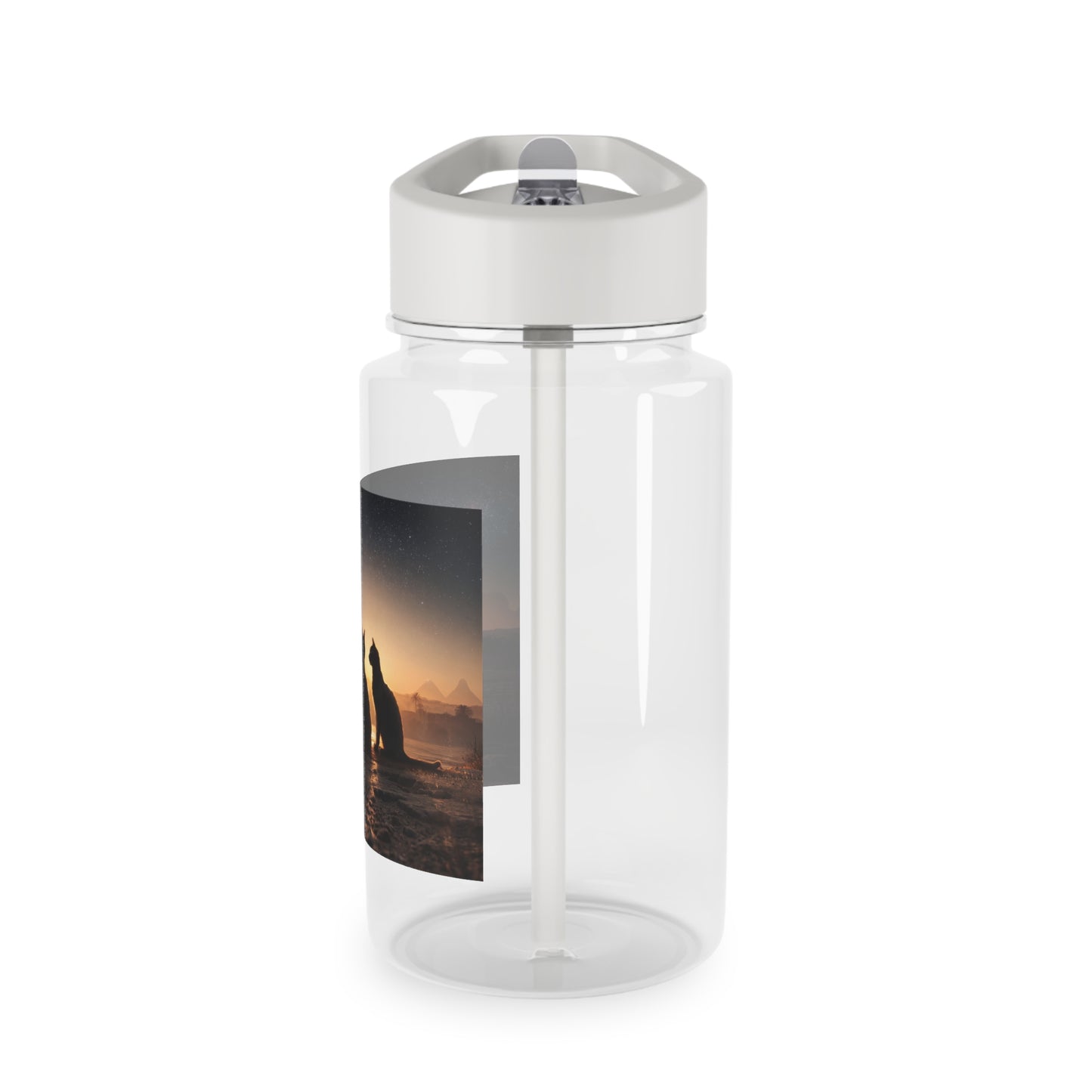 Twin Cats at Pyramids Tritan Water Bottle – Starlit Nile Sunset Silhouette