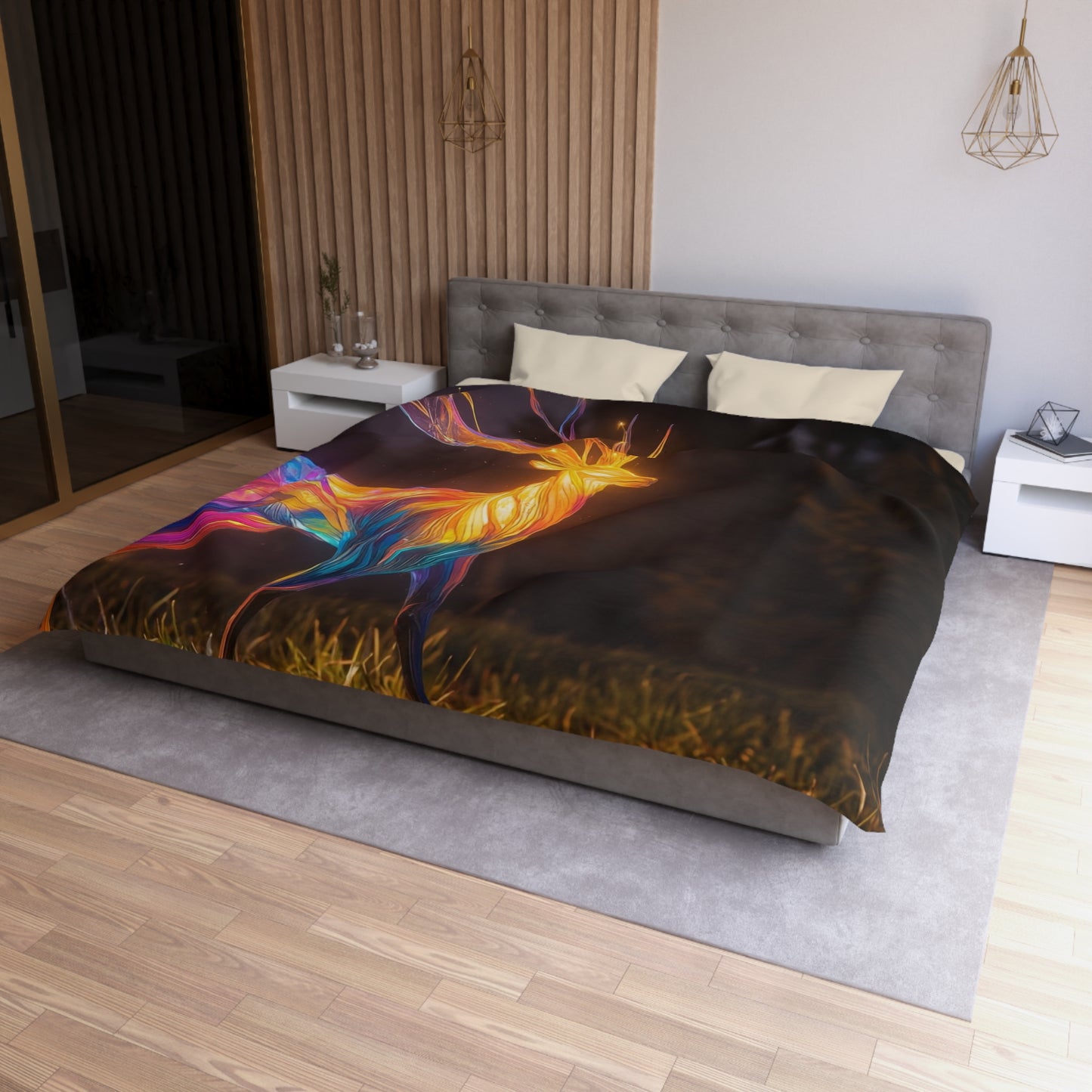 Chromatic Stag Microfiber Duvet Cover – Night Garden Luminescence