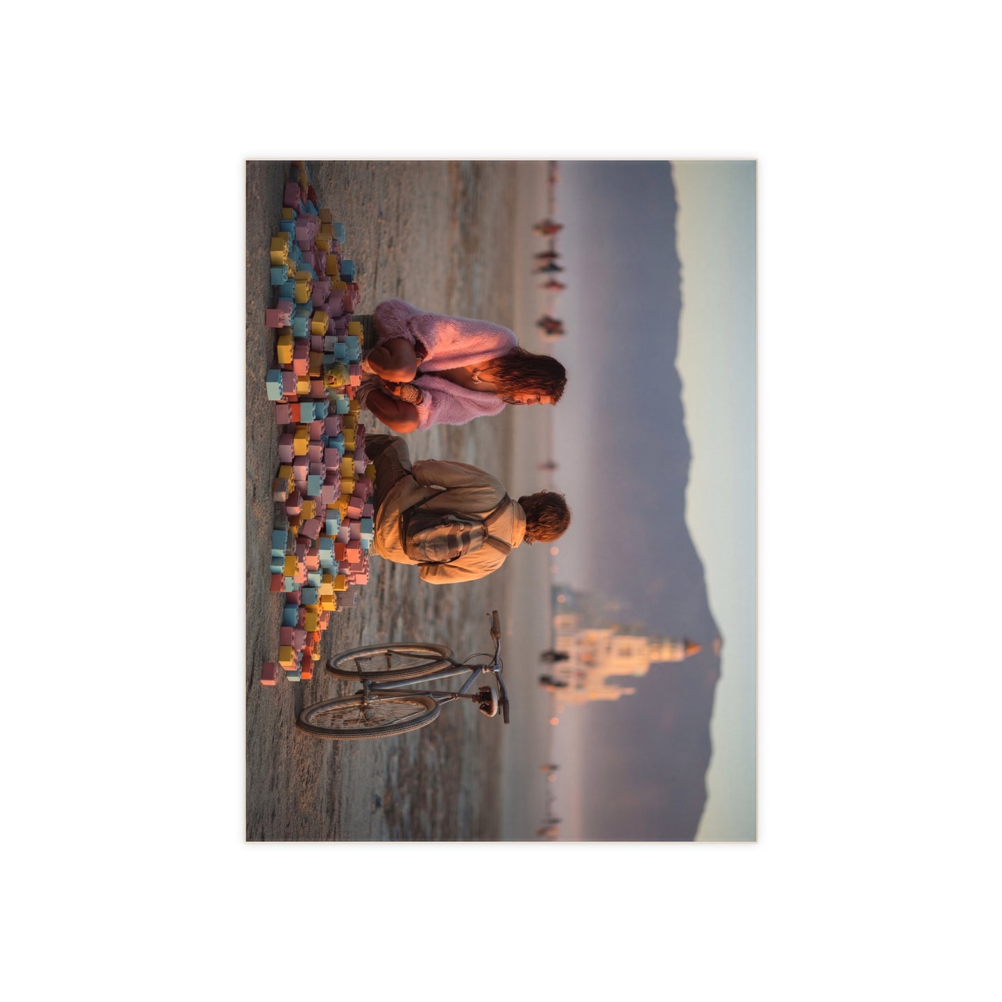 Desert Dreamers Ceramic Photo Tile – Sunset Playtime with a Castle in the Dunes