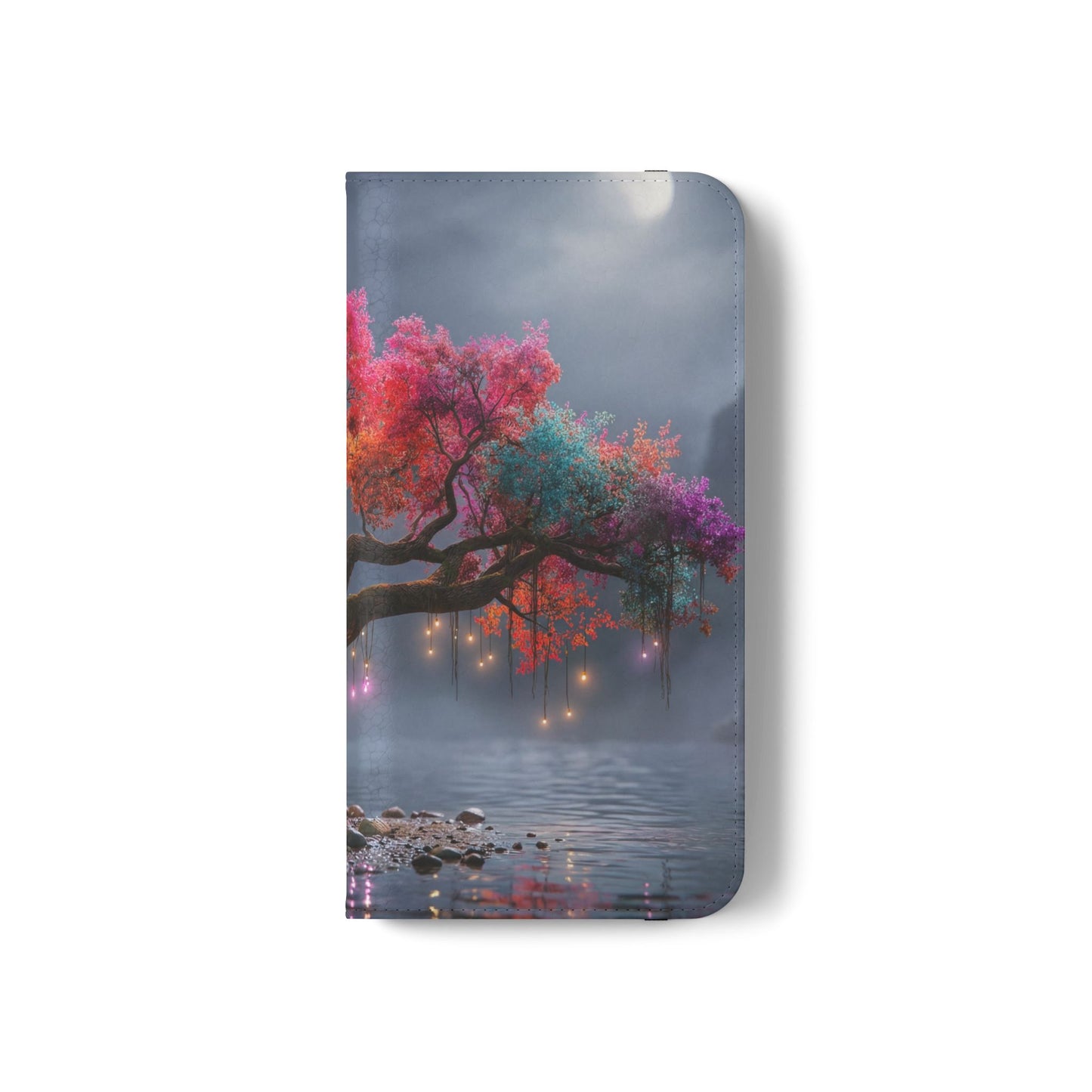 Chromatic Canopy Flip Cases – Rainbow Tree Moonlit Waterfall Scene