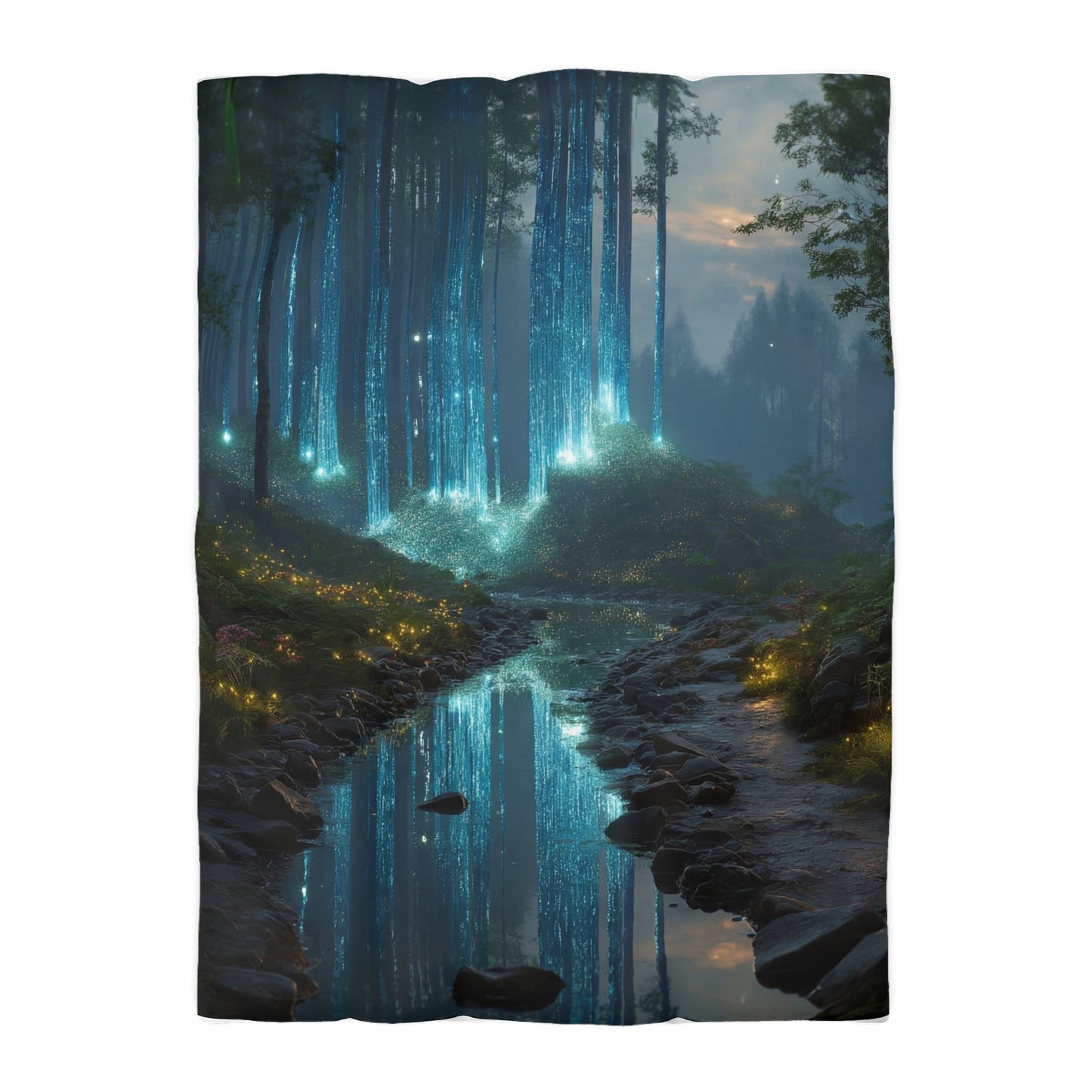 Celestial Waterfall Forest Microfiber Duvet Cover – Azure Light Reverie