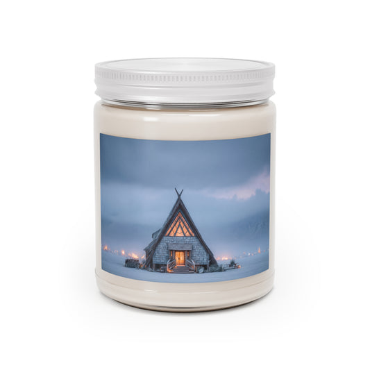 A-Frame Cabin Scented Soy Candles with White Lid, 9oz – Warm Light in the Grey Hours